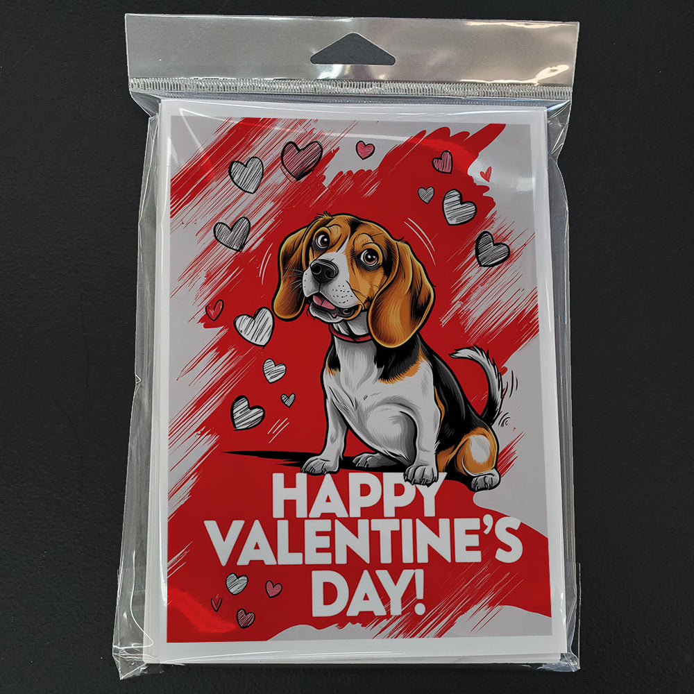 Beagle Happy Valentine's Day Greeting Cards Pack of 8 Blank Cards with Envelopes Whimsical A7 Size 5x7