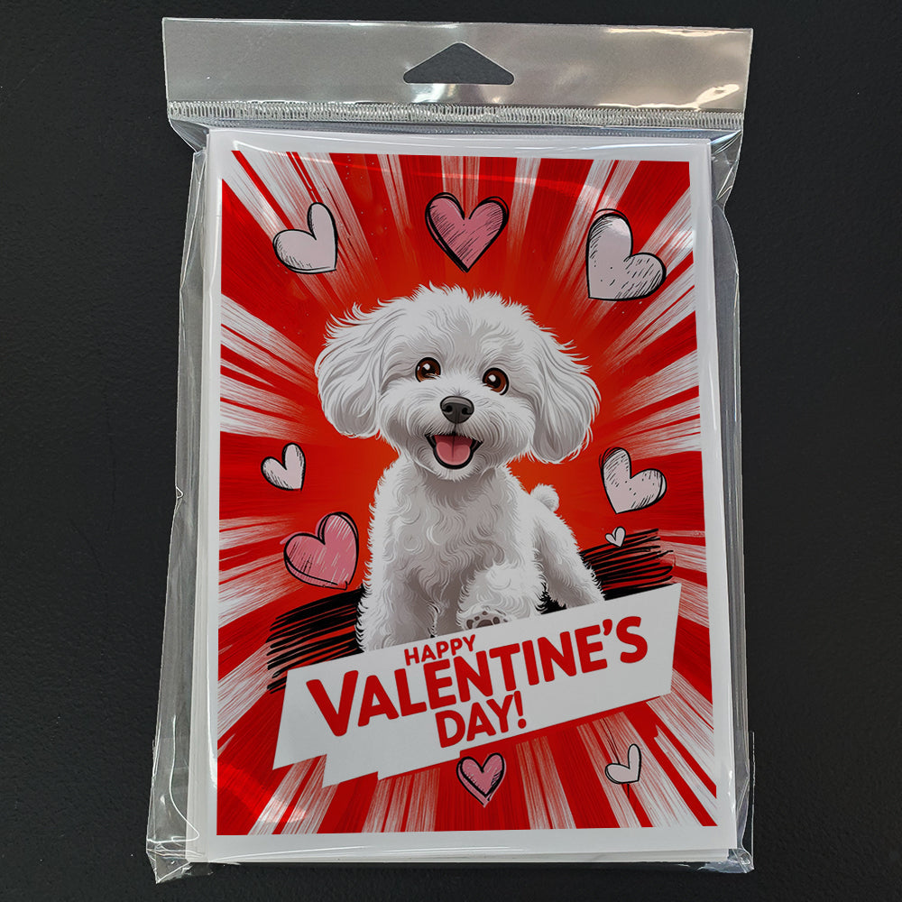 Bichon Frise Happy Valentine's Day Greeting Cards Pack of 8 Blank Cards with Envelopes Whimsical A7 Size 5x7