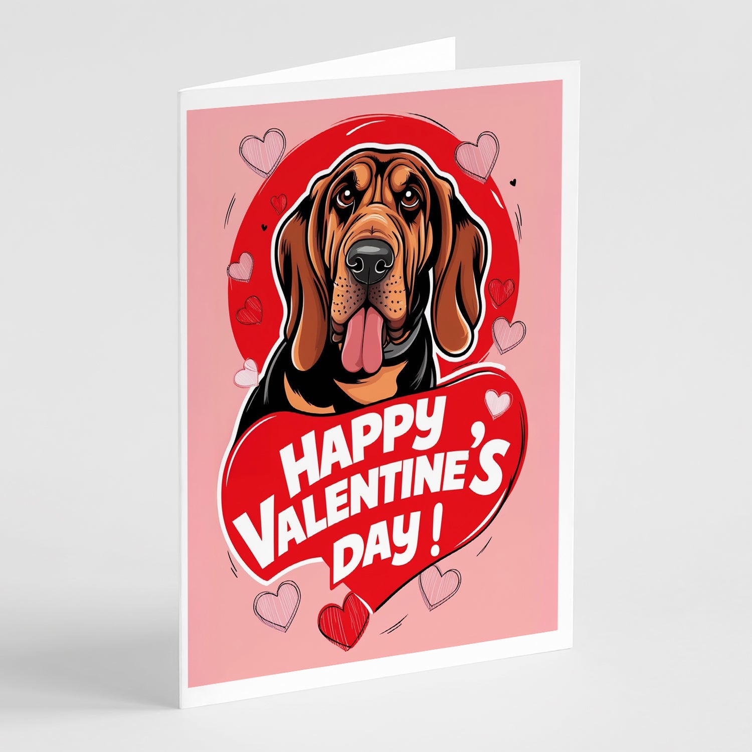 Bloodhound Happy Valentine's Day Greeting Cards Pack of 8 Blank Cards with Envelopes Whimsical A7 Size 5x7