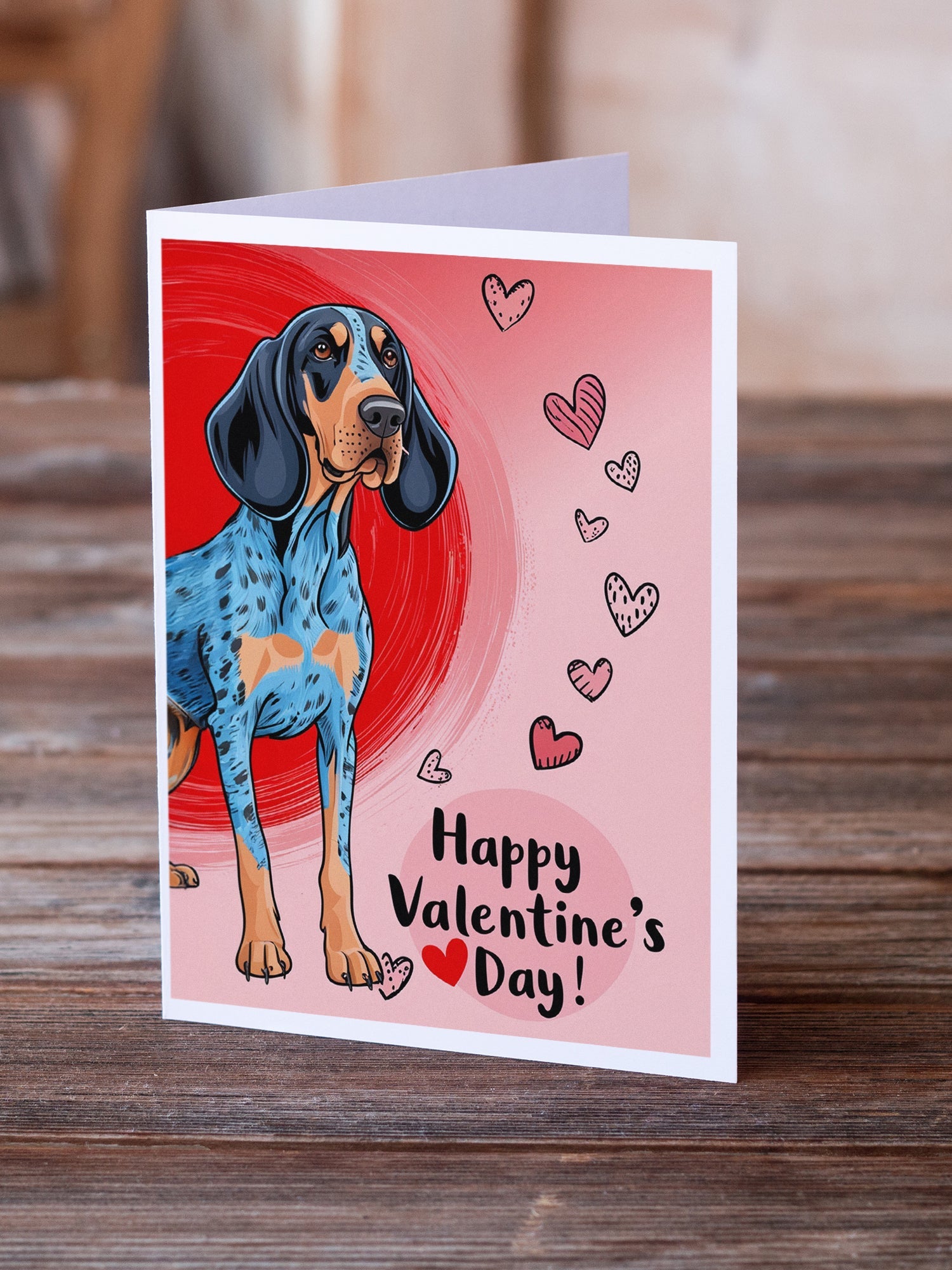 Bluetick Coonhound Happy Valentine's Day Greeting Cards Pack of 8 Blank Cards with Envelopes Whimsical A7 Size 5x7