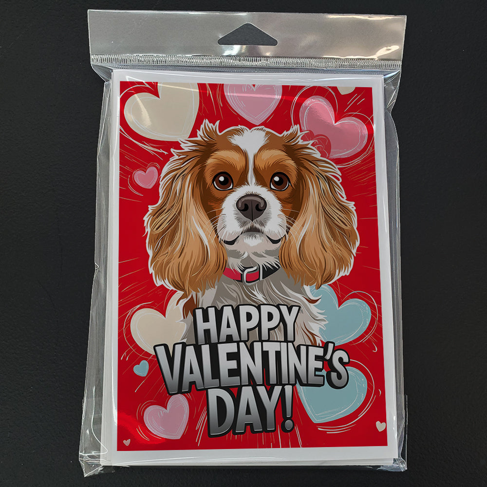 Cavalier Spaniel Happy Valentine's Day Greeting Cards Pack of 8 Blank Cards with Envelopes Whimsical A7 Size 5x7