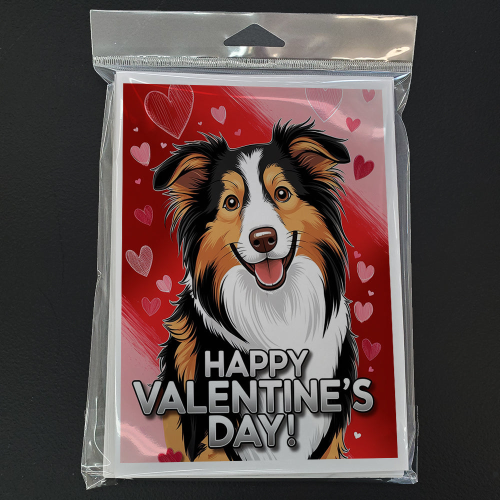 Collie Happy Valentine's Day Greeting Cards Pack of 8 Blank Cards with Envelopes Whimsical A7 Size 5x7