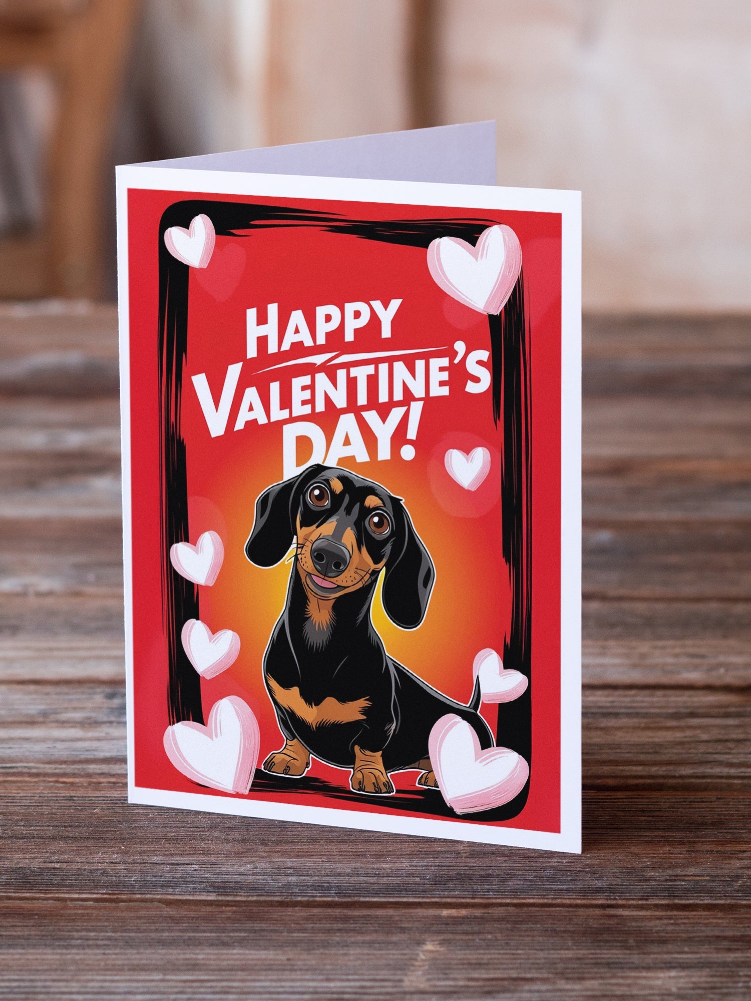 Dachshund Happy Valentine's Day Greeting Cards Pack of 8 Blank Cards with Envelopes Whimsical A7 Size 5x7