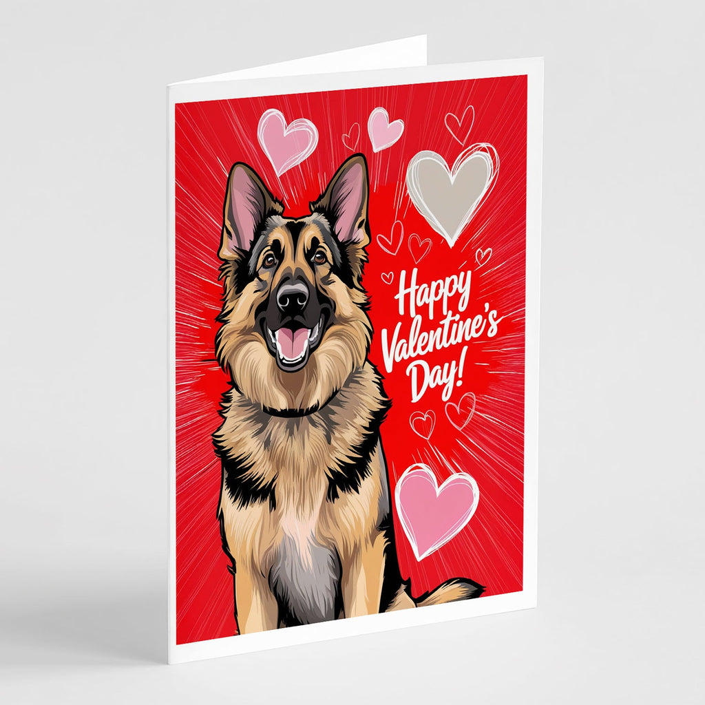 German Shepherd Happy Valentine's Day Greeting Cards Pack of 8 Blank Cards with Envelopes Whimsical A7 Size 5x7
