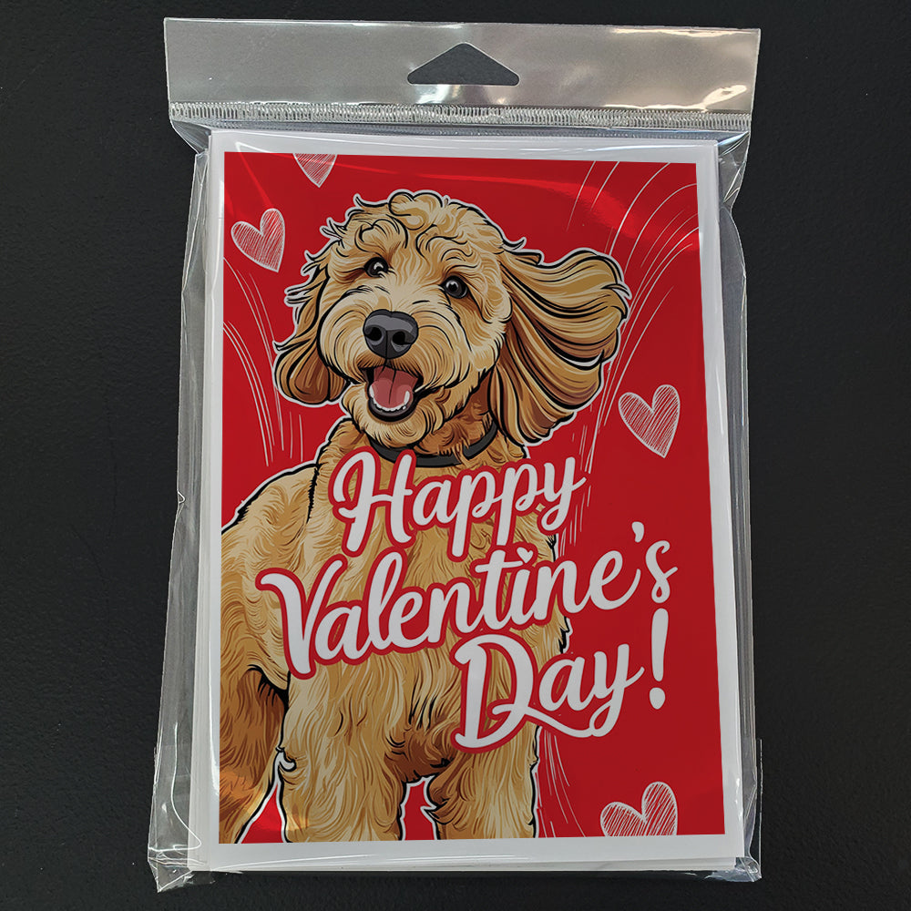 Goldendoodle Happy Valentine's Day Greeting Cards Pack of 8 Blank Cards with Envelopes Whimsical A7 Size 5x7