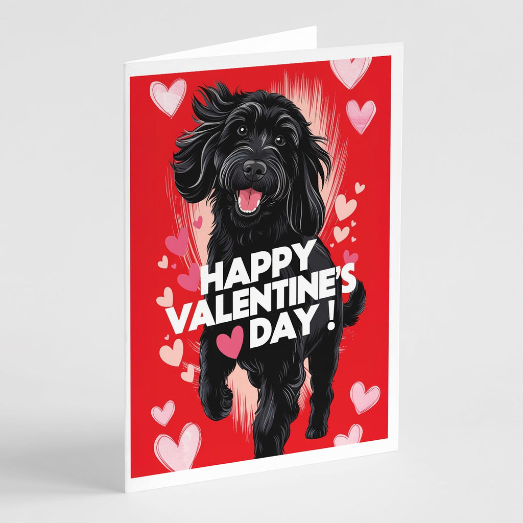 Black Labradoodle Happy Valentine's Day Greeting Cards Pack of 8 Blank Cards with Envelopes Whimsical A7 Size 5x7