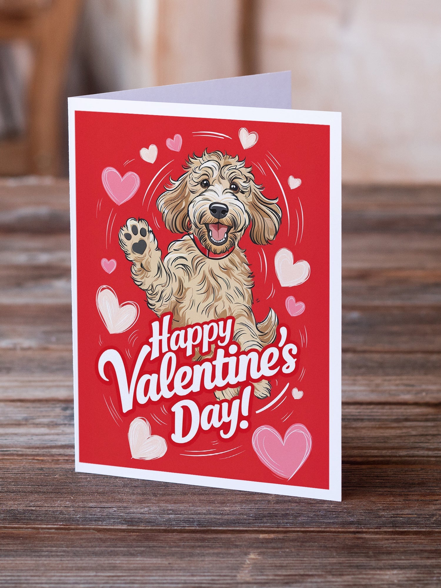 Labradoodle Happy Valentine's Day Greeting Cards Pack of 8 Blank Cards with Envelopes Whimsical A7 Size 5x7