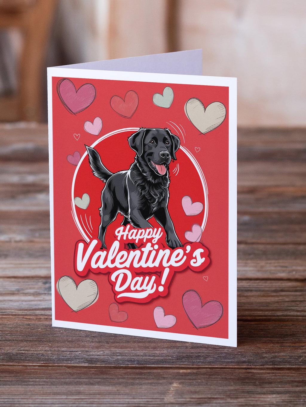 Black Labrador Retriever Happy Valentine's Day Greeting Cards Pack of 8 Blank Cards with Envelopes Whimsical A7 Size 5x7