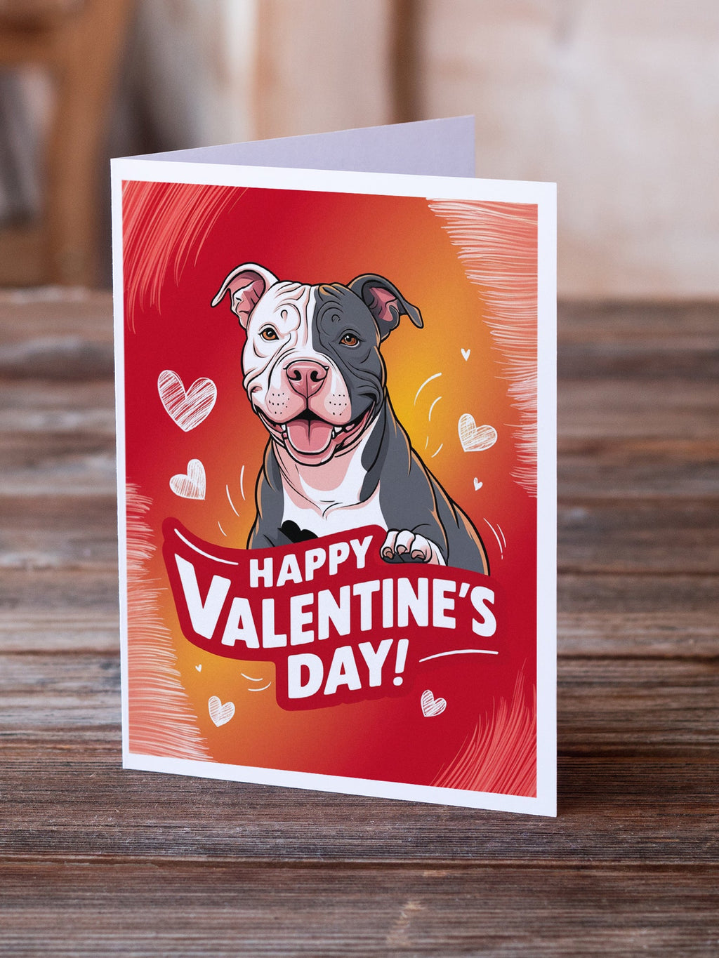 Pit Bull Terrier Happy Valentine's Day Greeting Cards Pack of 8 Blank Cards with Envelopes Whimsical A7 Size 5x7