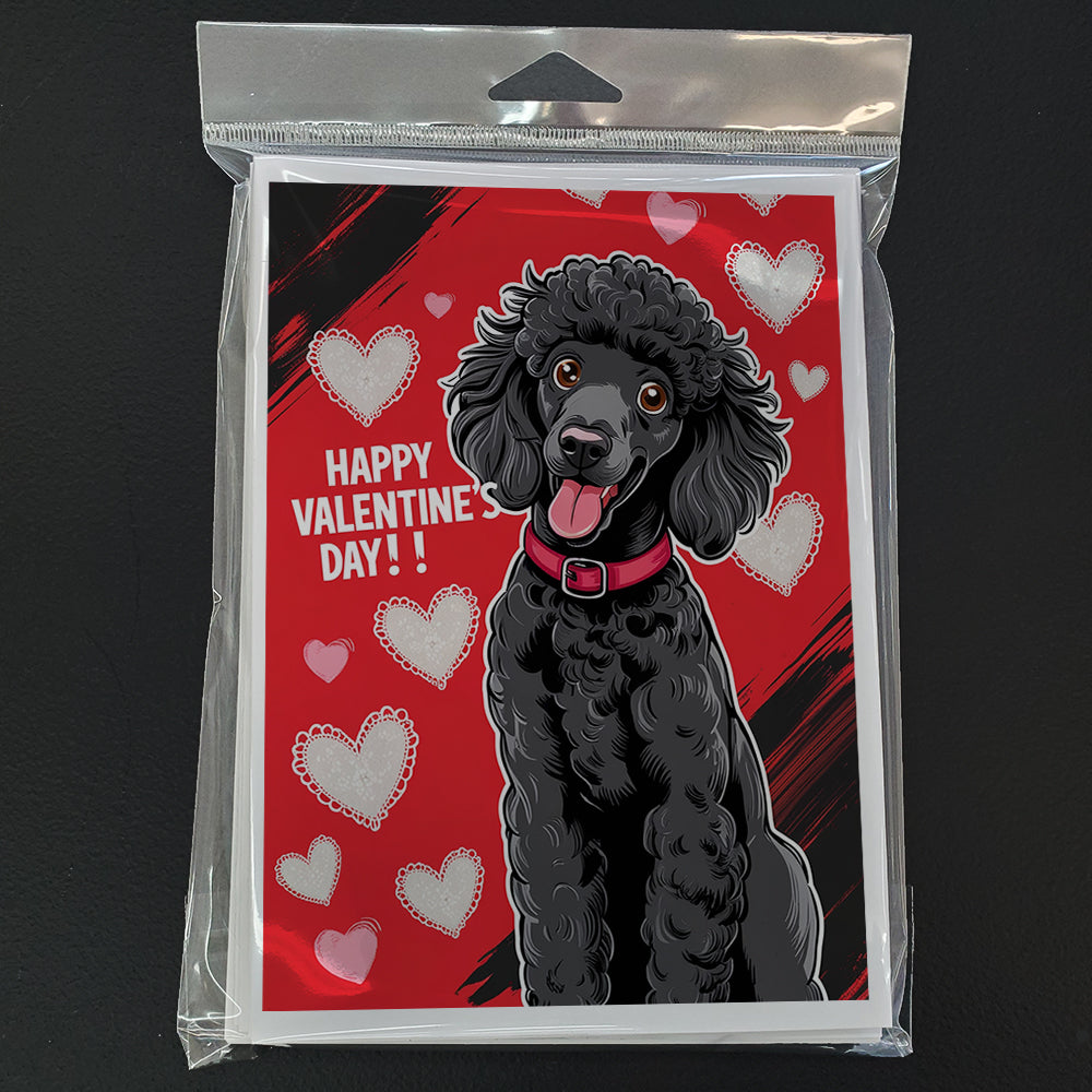 Black Standard Poodle Happy Valentine's Day Greeting Cards Pack of 8 Blank Cards with Envelopes Whimsical A7 Size 5x7