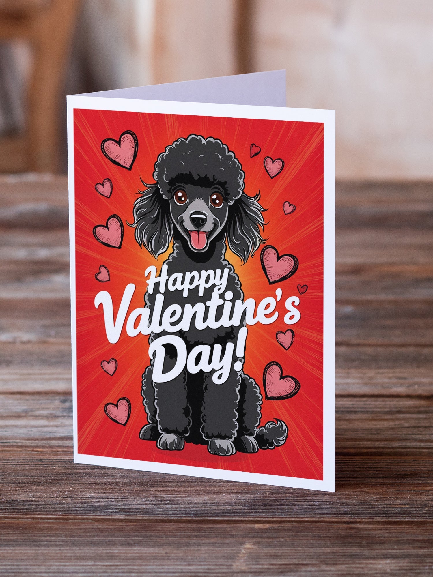 Black Toy Poodle Happy Valentine's Day Greeting Cards Pack of 8 Blank Cards with Envelopes Whimsical A7 Size 5x7