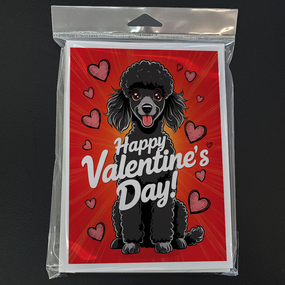Black Toy Poodle Happy Valentine's Day Greeting Cards Pack of 8 Blank Cards with Envelopes Whimsical A7 Size 5x7