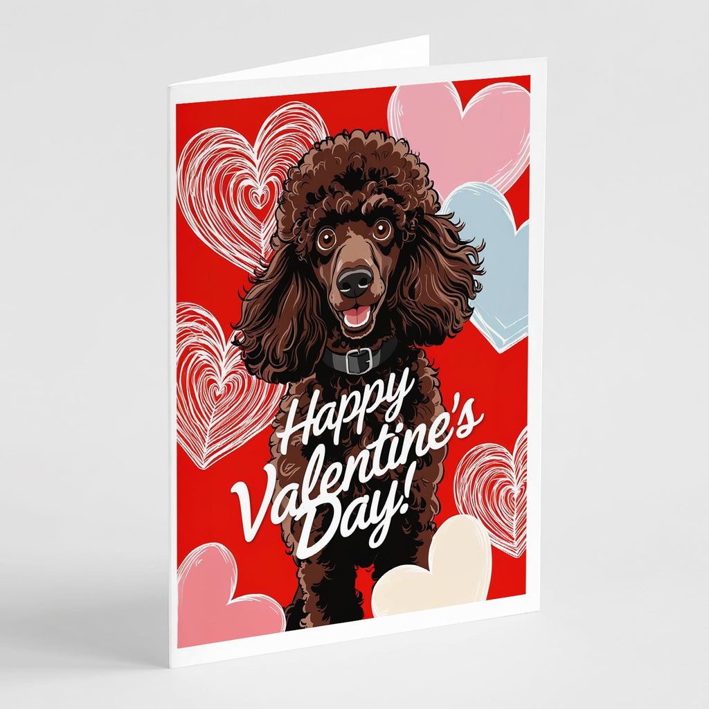 Chocolate Standard Poodle Happy Valentine's Day Greeting Cards Pack of 8 Blank Cards with Envelopes Whimsical A7 Size 5x7