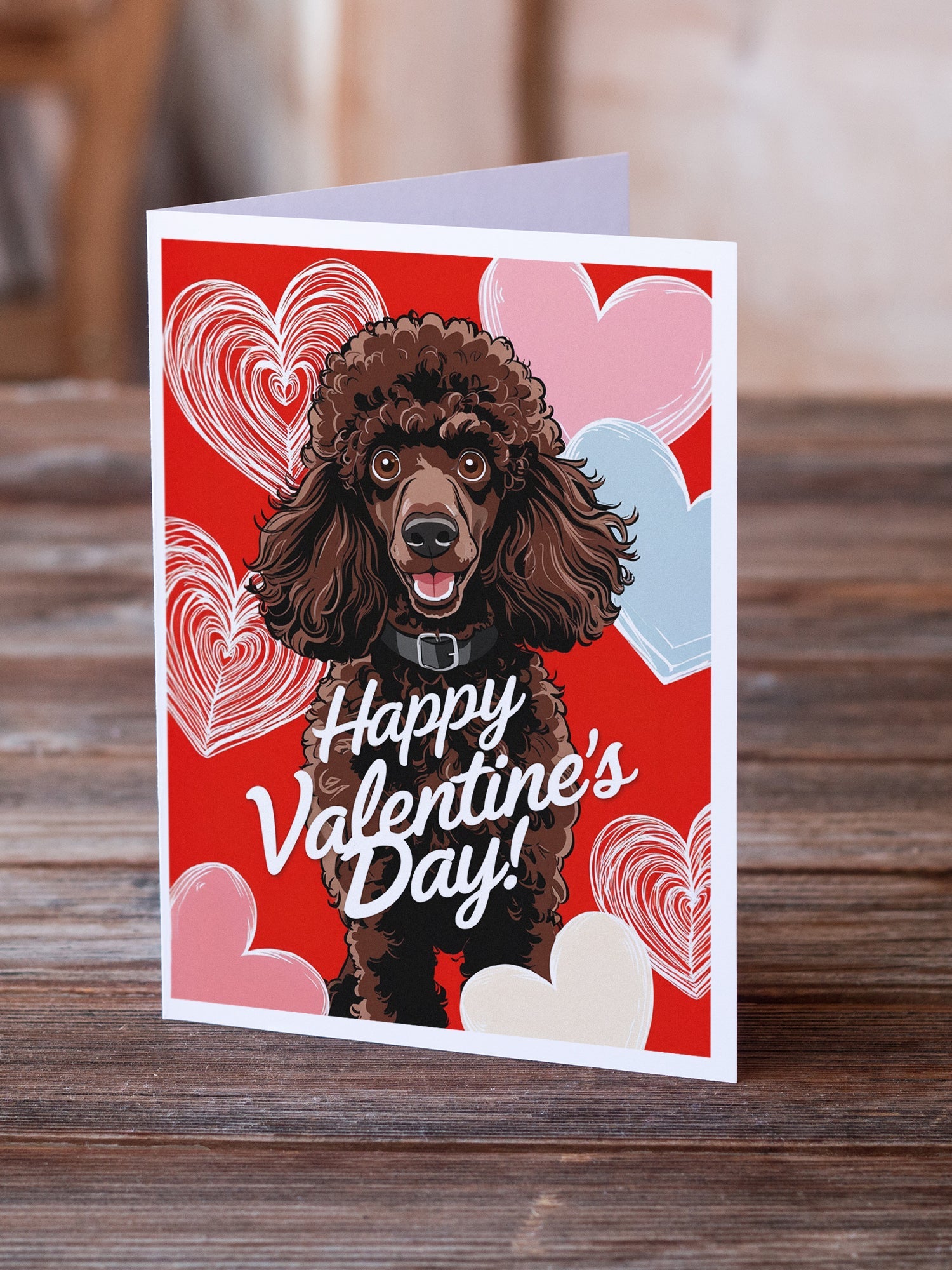 Chocolate Standard Poodle Happy Valentine's Day Greeting Cards Pack of 8 Blank Cards with Envelopes Whimsical A7 Size 5x7