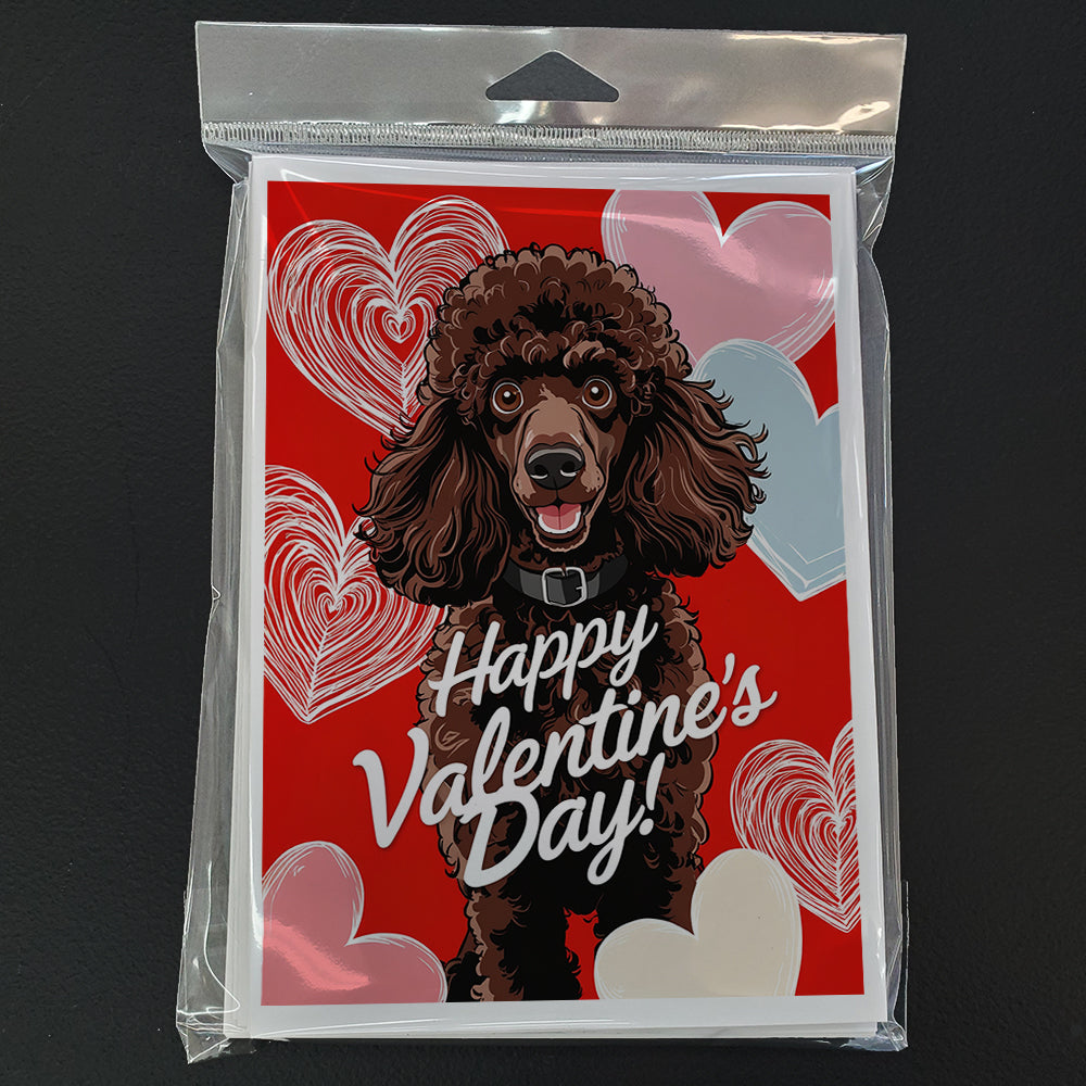 Chocolate Standard Poodle Happy Valentine's Day Greeting Cards Pack of 8 Blank Cards with Envelopes Whimsical A7 Size 5x7