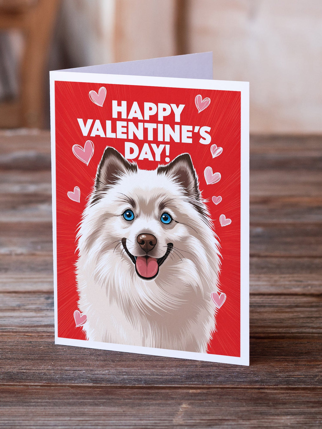 Samoyed Happy Valentine's Day Greeting Cards Pack of 8 Blank Cards with Envelopes Whimsical A7 Size 5x7