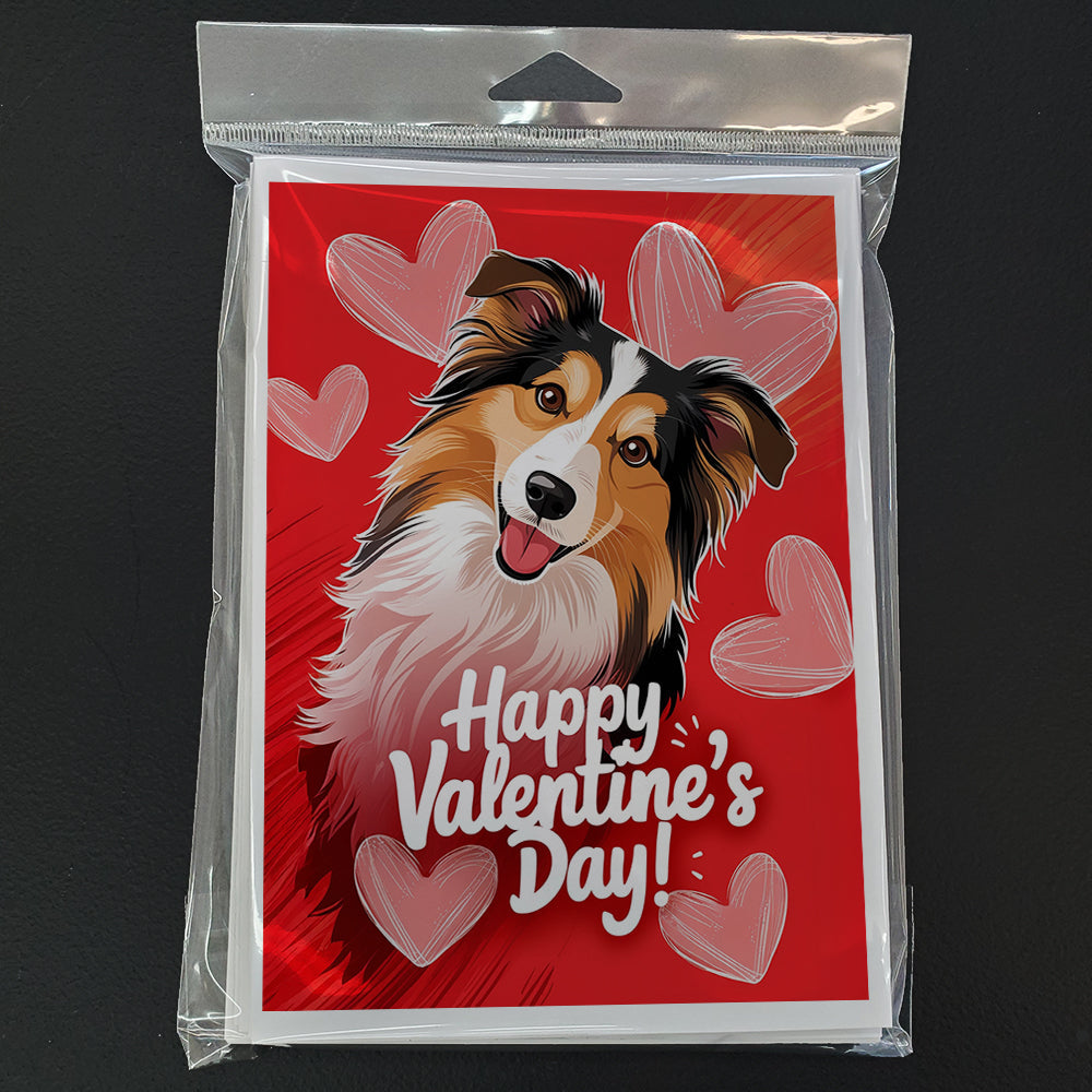 Sheltie Happy Valentine's Day Greeting Cards Pack of 8 Blank Cards with Envelopes Whimsical A7 Size 5x7
