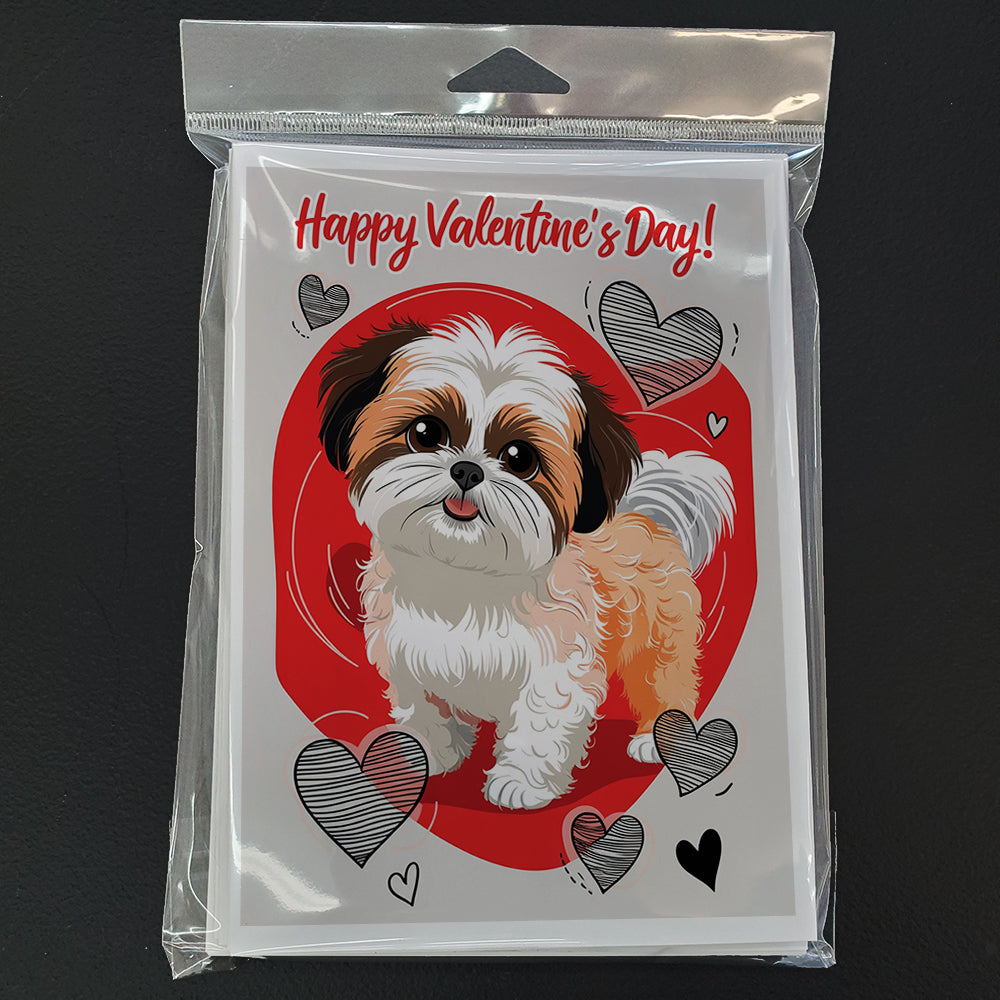 Shih Tzu Happy Valentine's Day Greeting Cards Pack of 8 Blank Cards with Envelopes Whimsical A7 Size 5x7