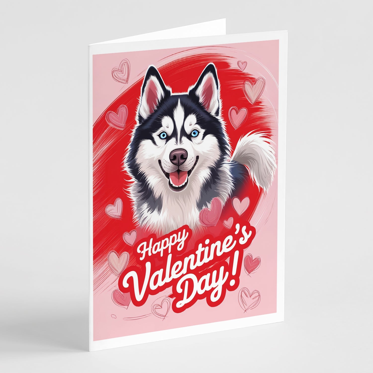 Siberian Husky Happy Valentine's Day Greeting Cards Pack of 8 Blank Cards with Envelopes Whimsical A7 Size 5x7
