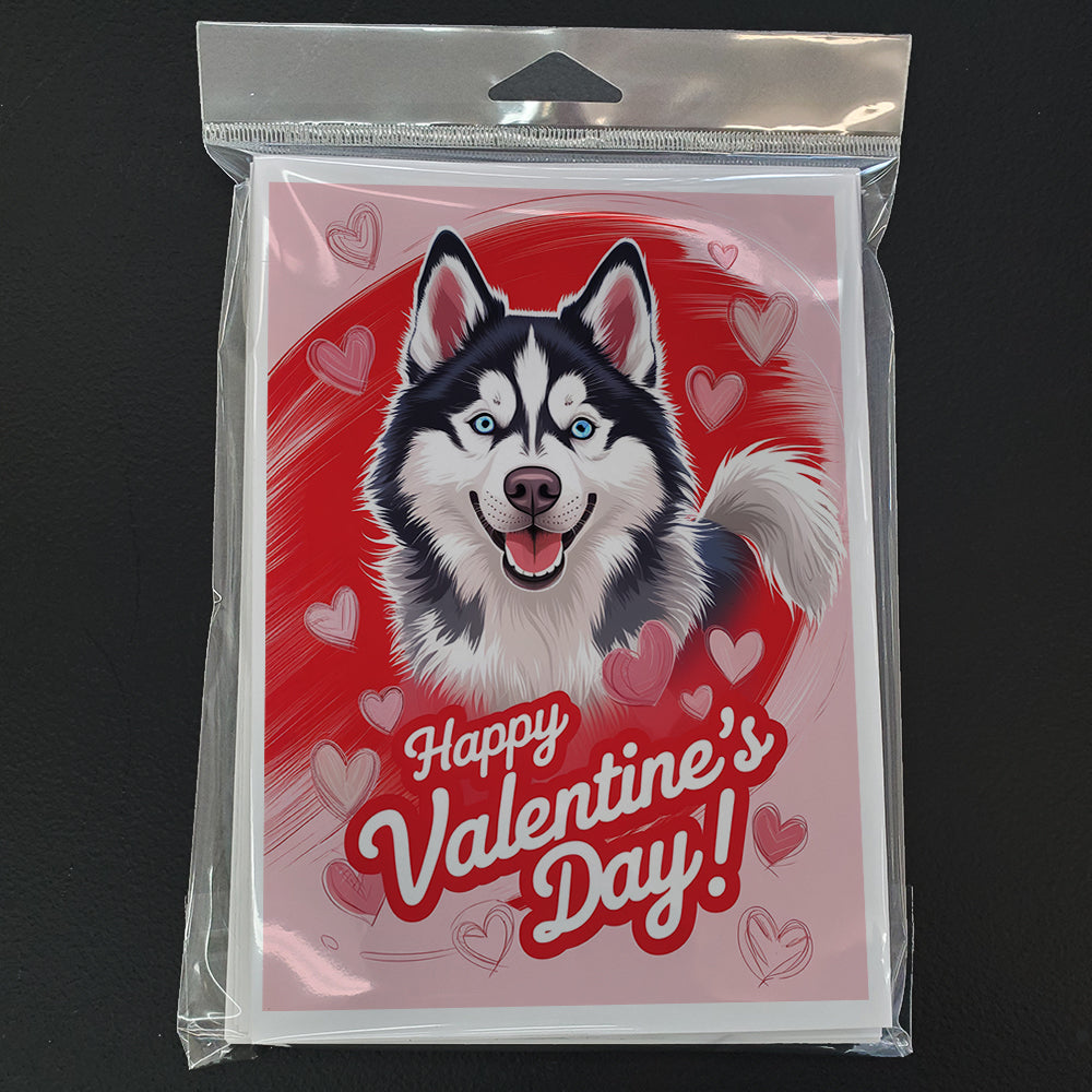 Siberian Husky Happy Valentine's Day Greeting Cards Pack of 8 Blank Cards with Envelopes Whimsical A7 Size 5x7