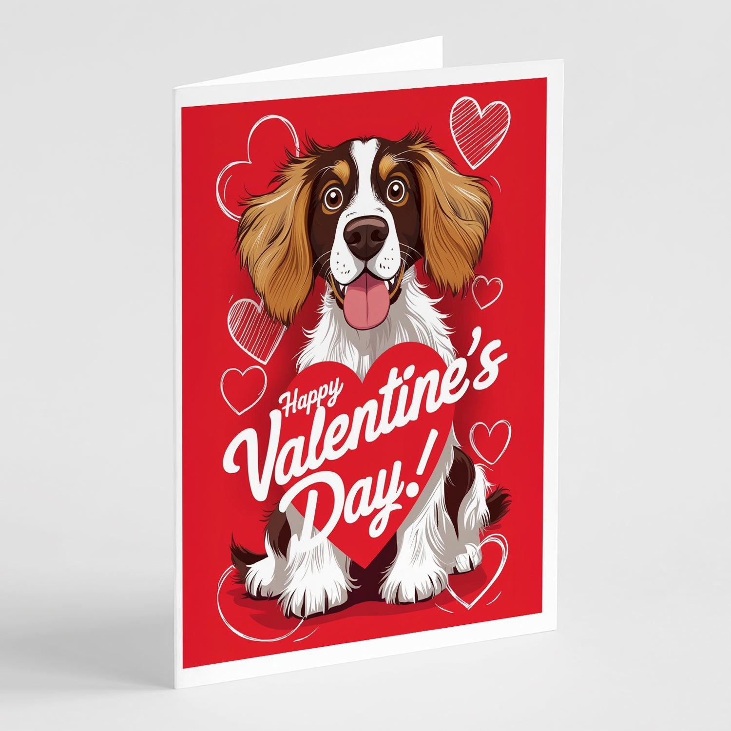Welsh Springer Spaniel Happy Valentine's Day Greeting Cards Pack of 8 Blank Cards with Envelopes Whimsical A7 Size 5x7