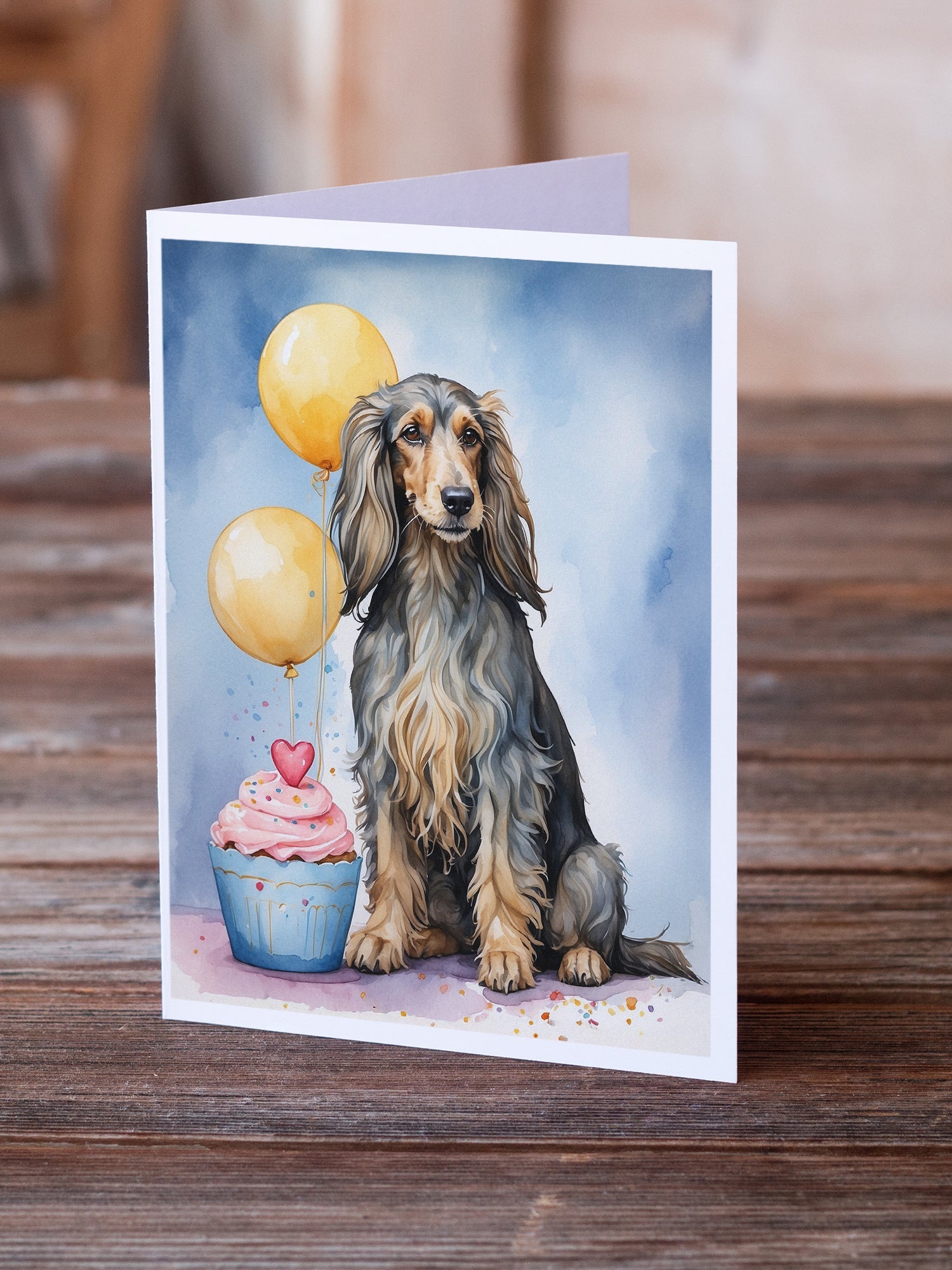 Afghan Hound Happy Birthday Greeting Cards Pack of 8 Blank Cards with Envelopes Whimsical A7 Size 5x7