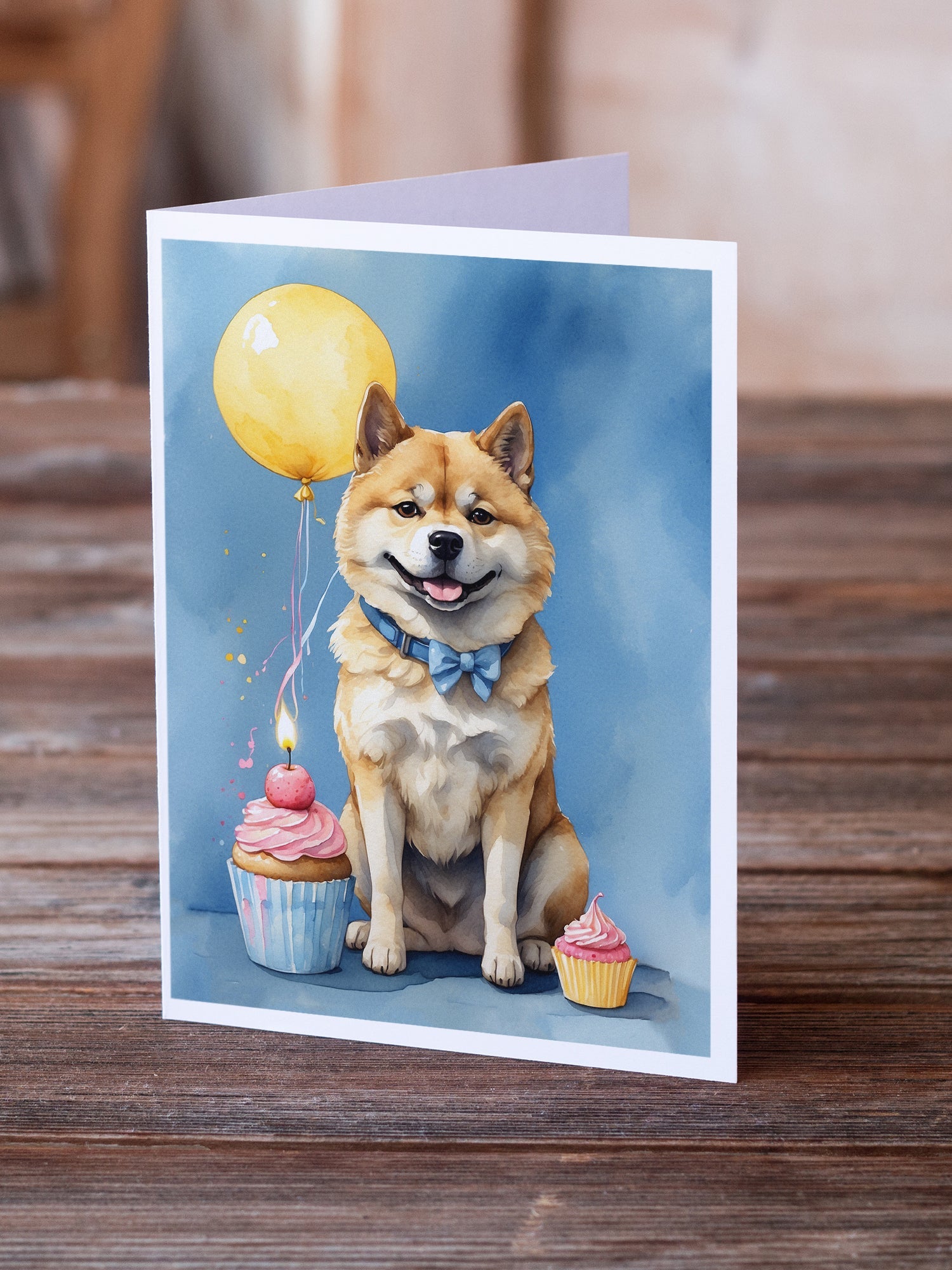 Akita Happy Birthday Greeting Cards Pack of 8 Blank Cards with Envelopes Whimsical A7 Size 5x7