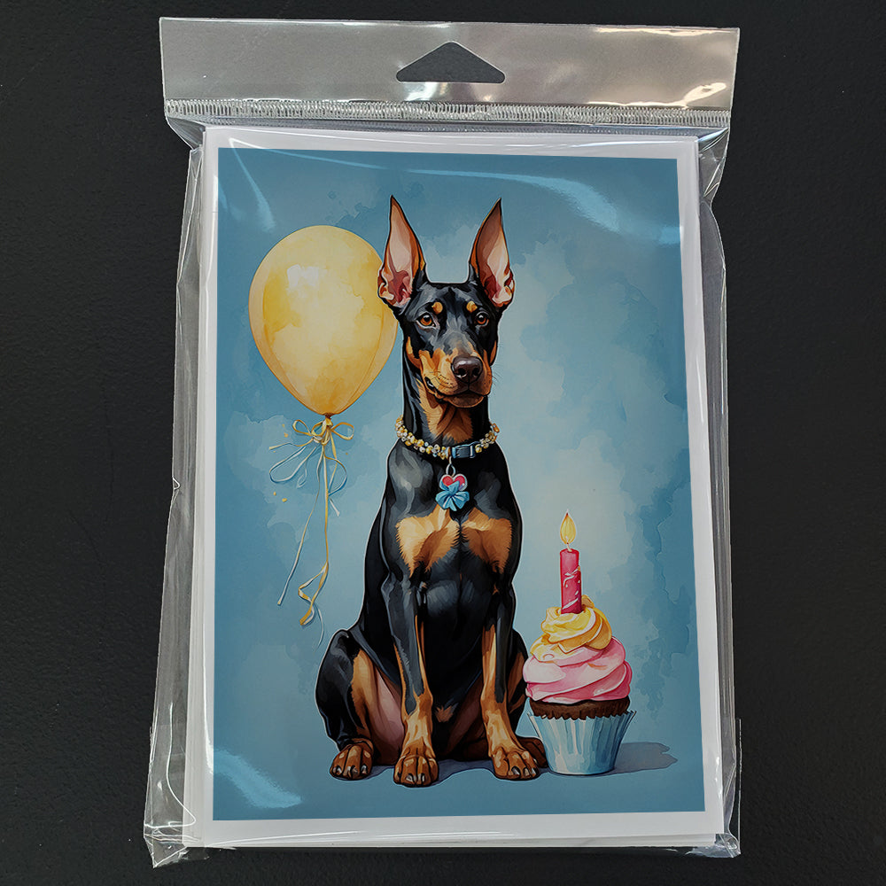 Doberman Pinscher Happy Birthday Greeting Cards Pack of 8 Blank Cards with Envelopes Whimsical A7 Size 5x7