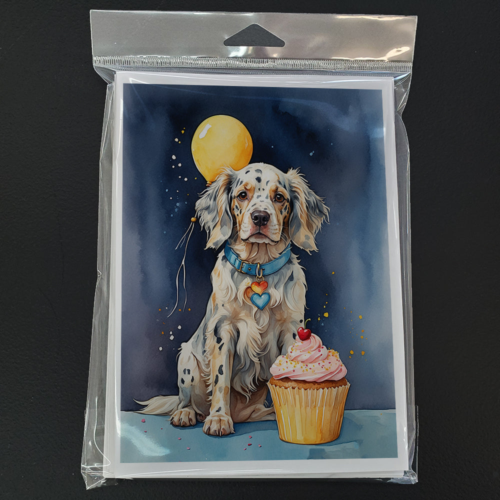 English Setter Happy Birthday Greeting Cards Pack of 8 Blank Cards with Envelopes Whimsical A7 Size 5x7