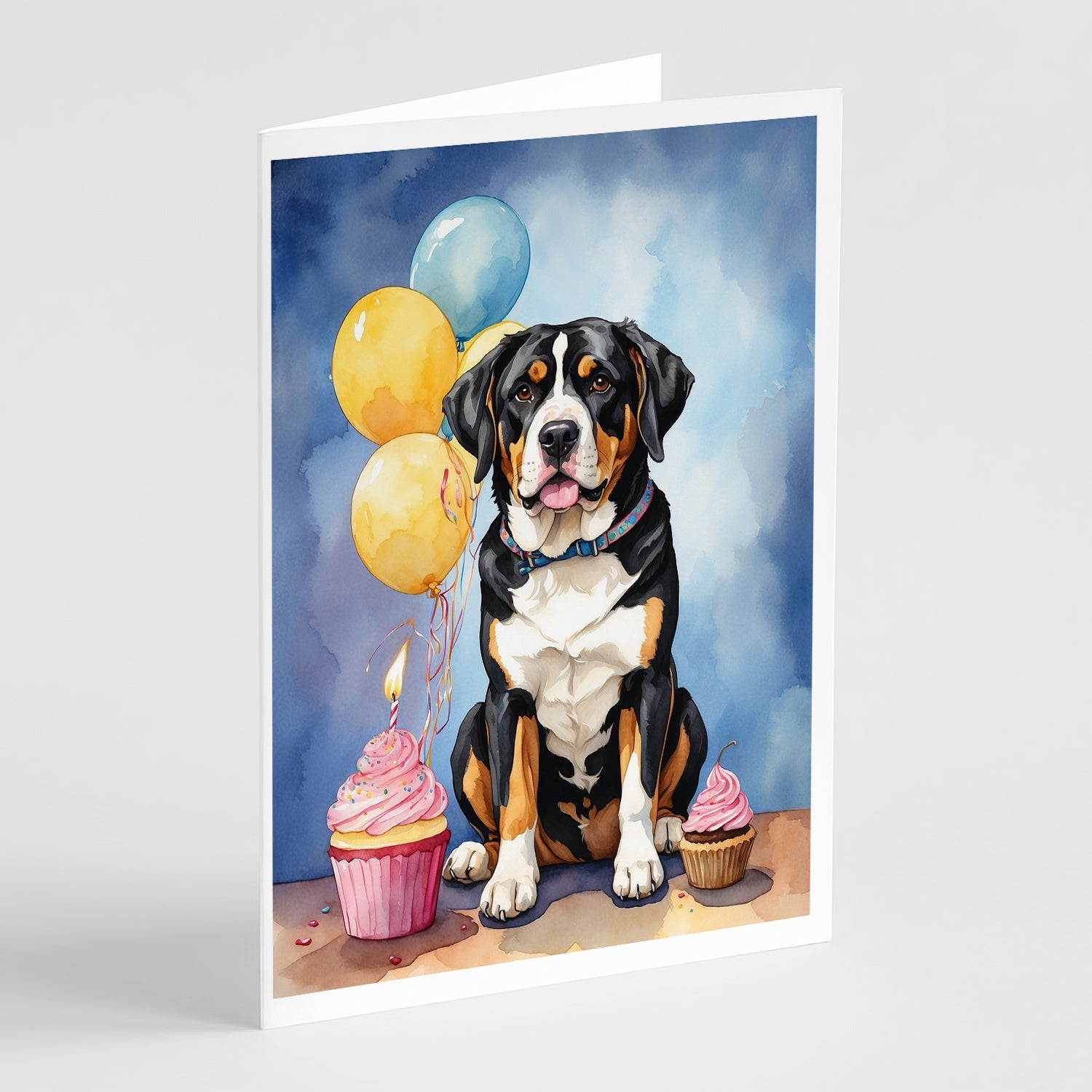 Greater Swiss Mountain Dog Happy Birthday Greeting Cards Pack of 8 Blank Cards with Envelopes Whimsical A7 Size 5x7
