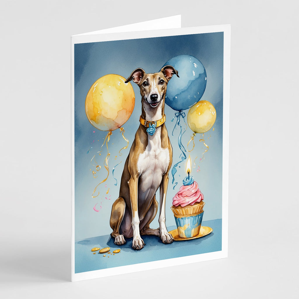 Greyhound Happy Birthday Greeting Cards Pack of 8 Blank Cards with Envelopes Whimsical A7 Size 5x7