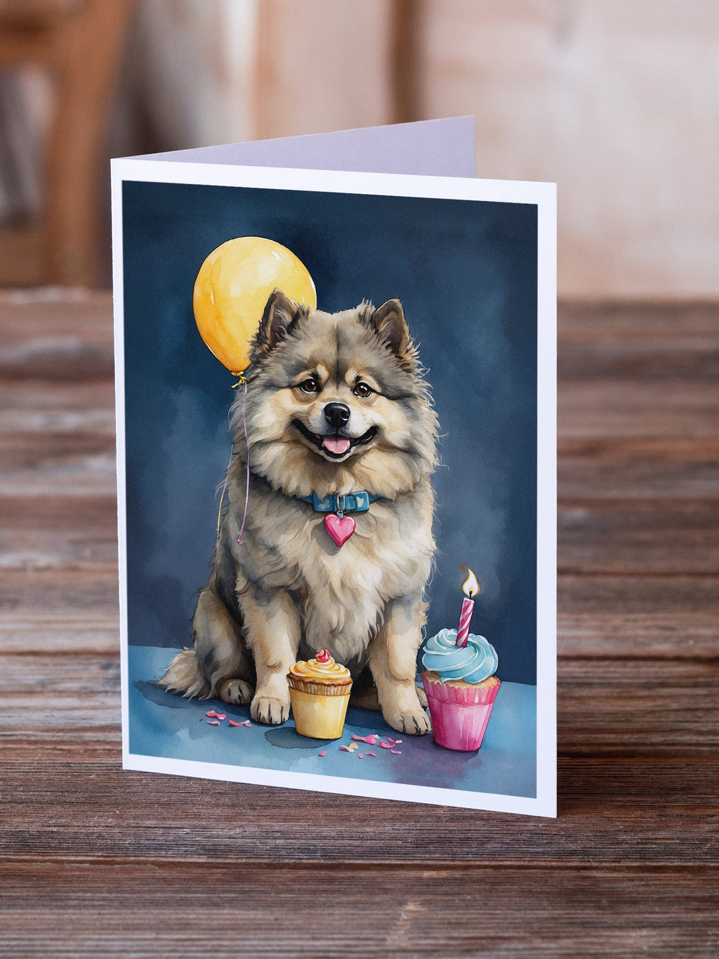 Keeshond Happy Birthday Greeting Cards Pack of 8 Blank Cards with Envelopes Whimsical A7 Size 5x7