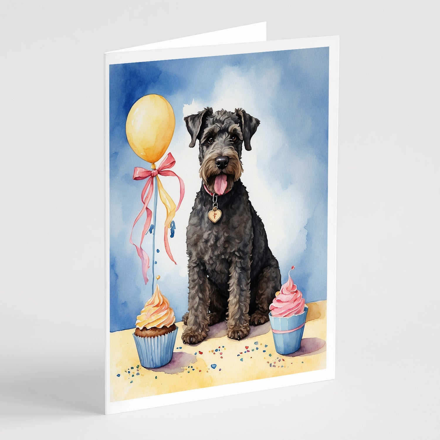 Kerry Blue Terrier Happy Birthday Greeting Cards Pack of 8 Blank Cards with Envelopes Whimsical A7 Size 5x7