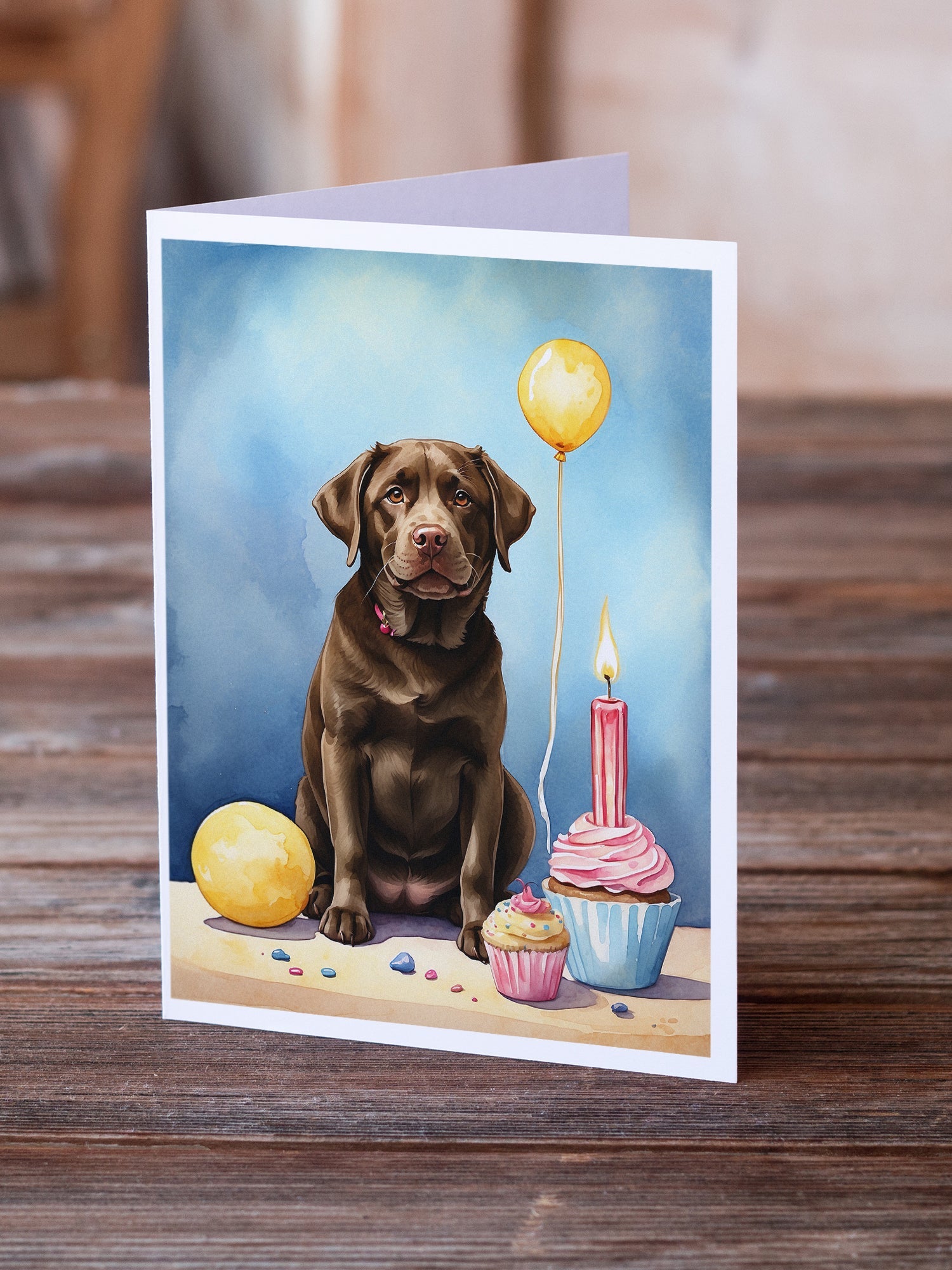 Chocolate Labrador Retriever Happy Birthday Greeting Cards Pack of 8 Blank Cards with Envelopes Whimsical A7 Size 5x7