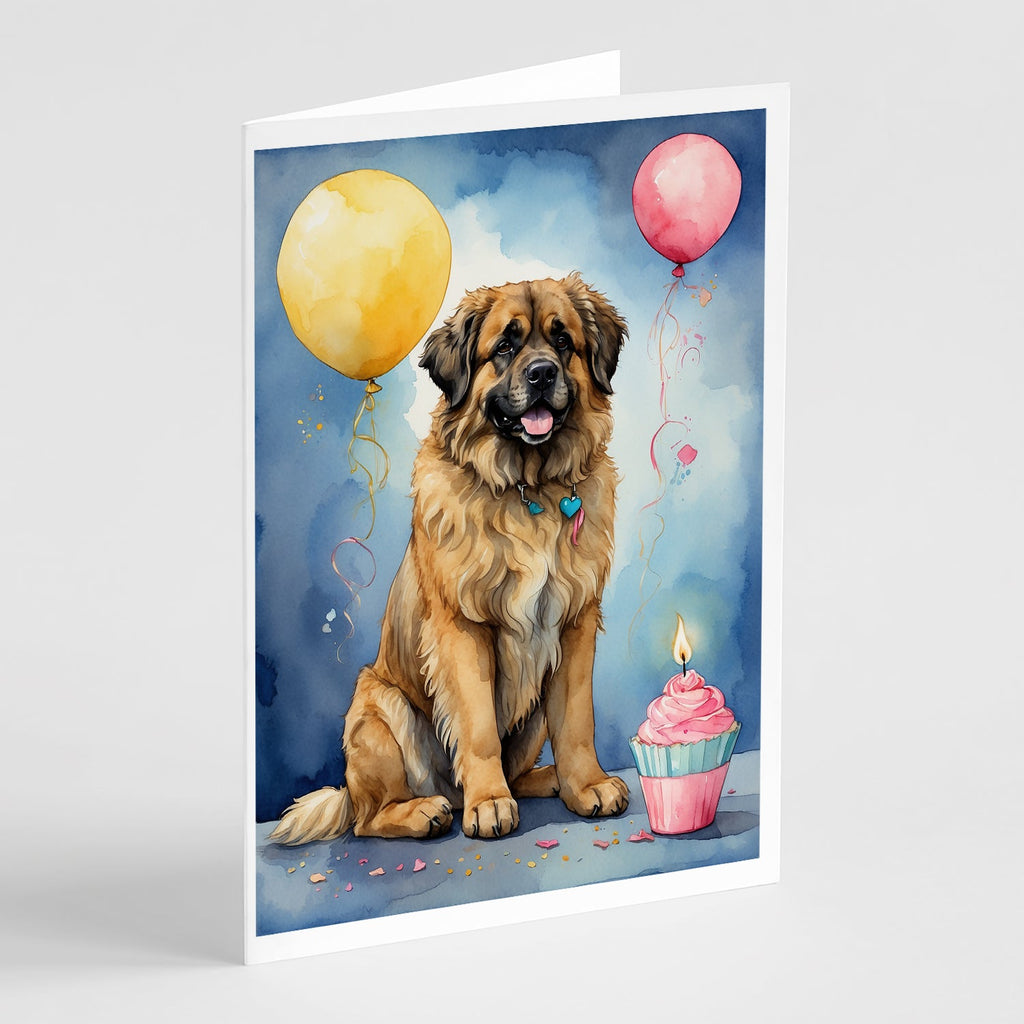 Leonberger Happy Birthday Greeting Cards Pack of 8 Blank Cards with Envelopes Whimsical A7 Size 5x7
