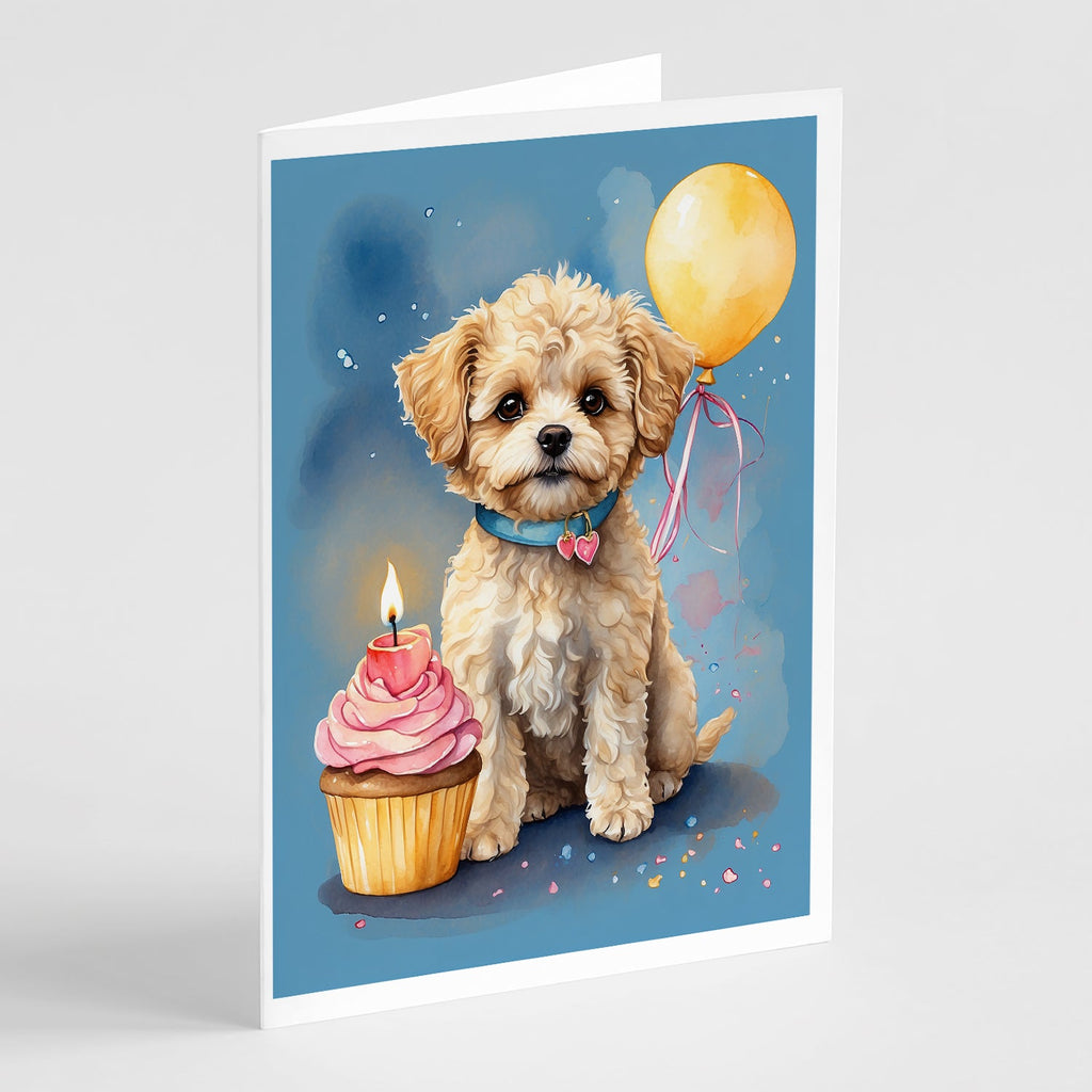 Maltipoo Happy Birthday Greeting Cards Pack of 8 Blank Cards with Envelopes Whimsical A7 Size 5x7
