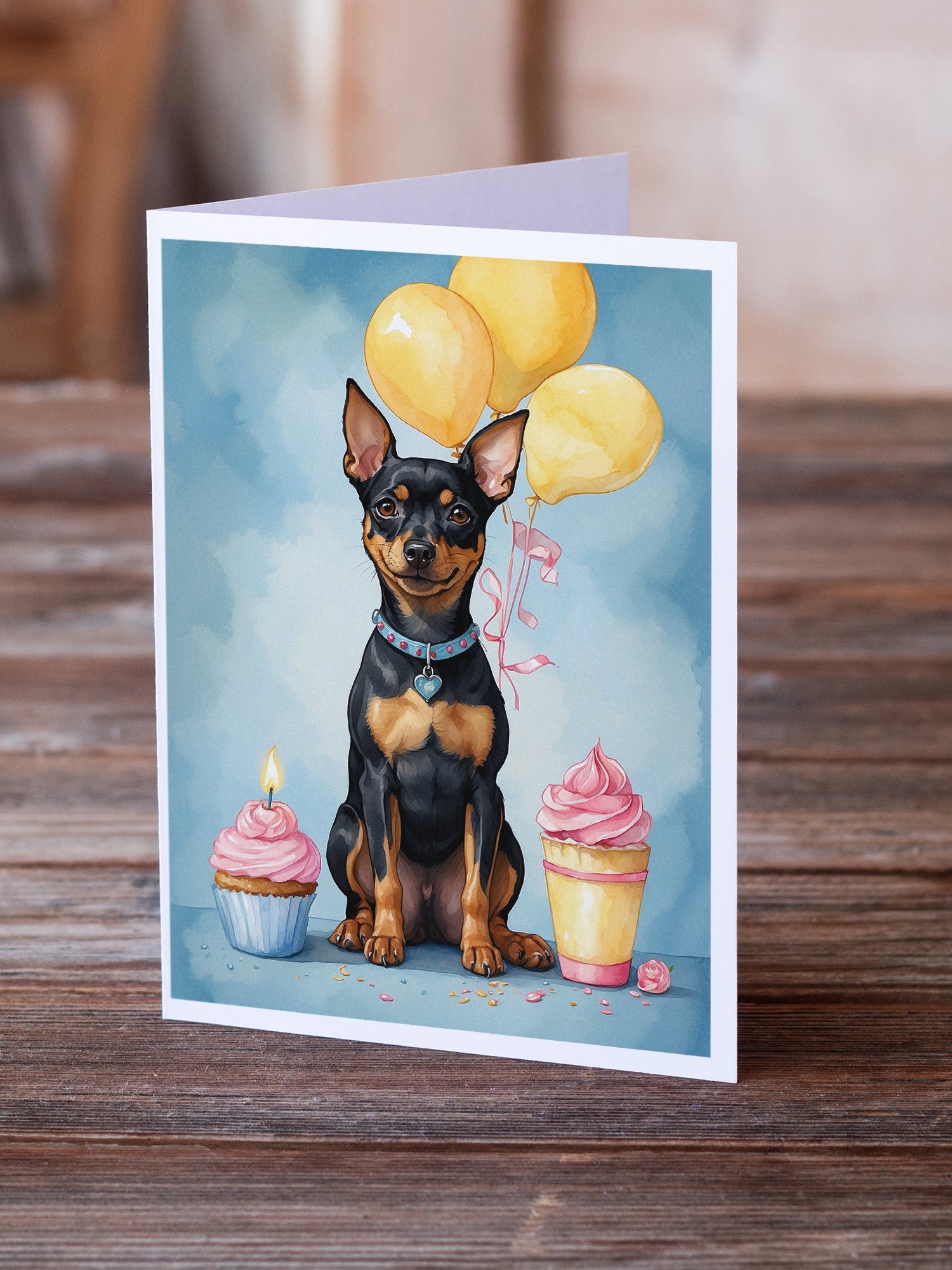 Miniature Pinscher Happy Birthday Greeting Cards Pack of 8 Blank Cards with Envelopes Whimsical A7 Size 5x7