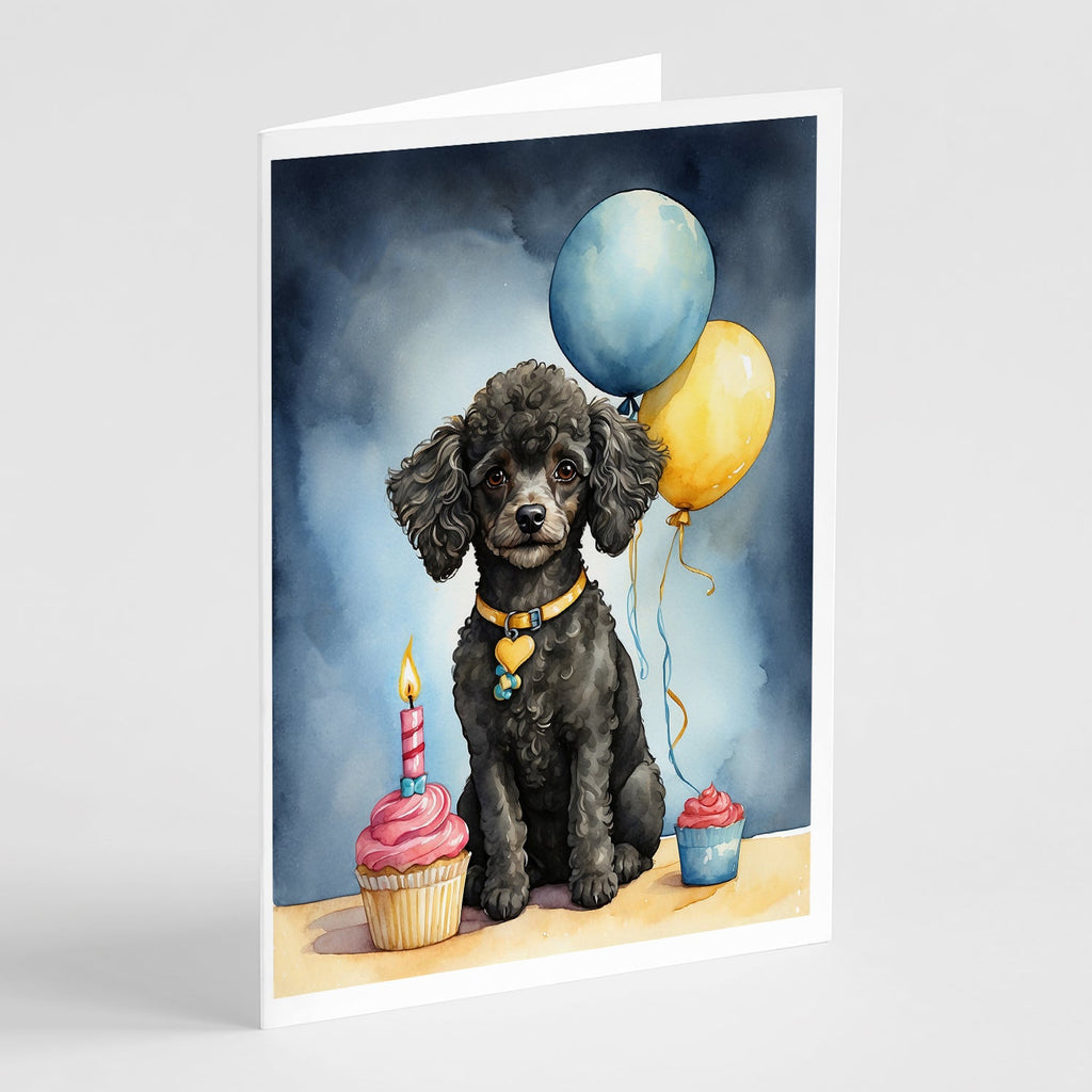 Black Toy Poodle Happy Birthday Greeting Cards Pack of 8 Blank Cards with Envelopes Whimsical A7 Size 5x7