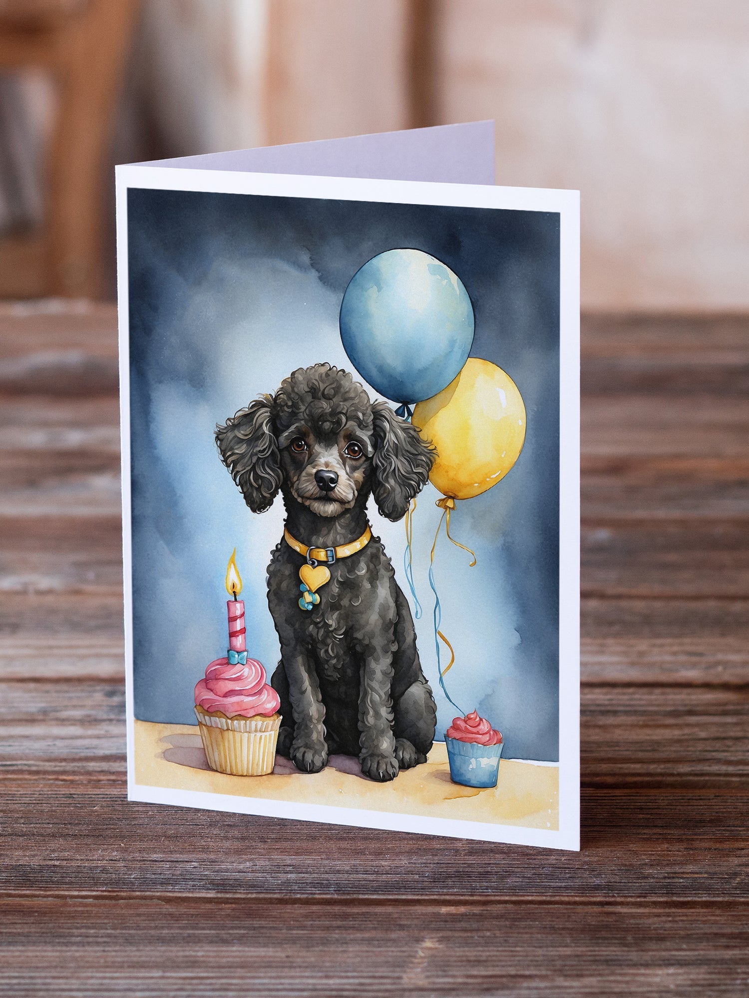 Black Toy Poodle Happy Birthday Greeting Cards Pack of 8 Blank Cards with Envelopes Whimsical A7 Size 5x7