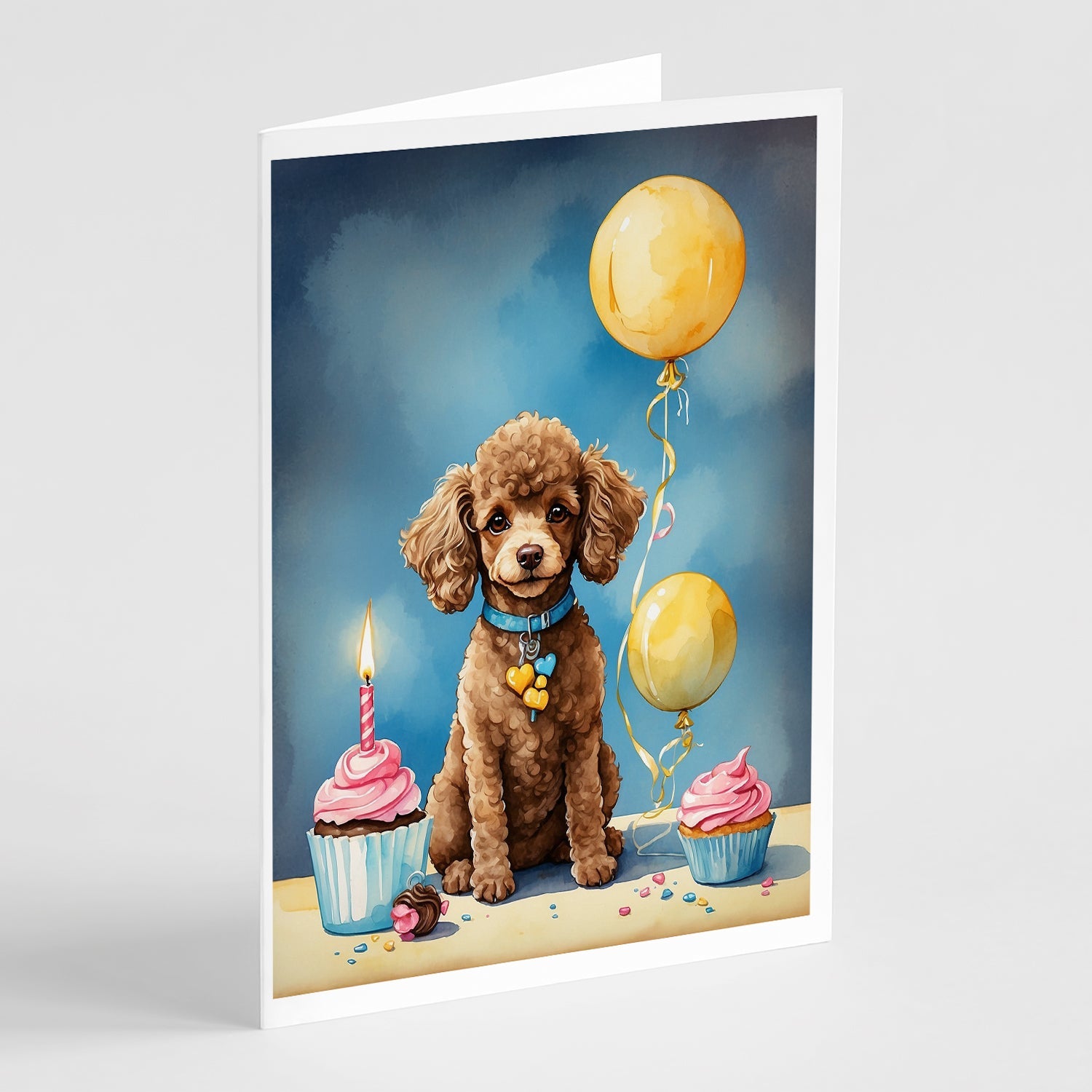 Chocolate Toy Poodle Happy Birthday Greeting Cards Pack of 8 Blank Cards with Envelopes Whimsical A7 Size 5x7