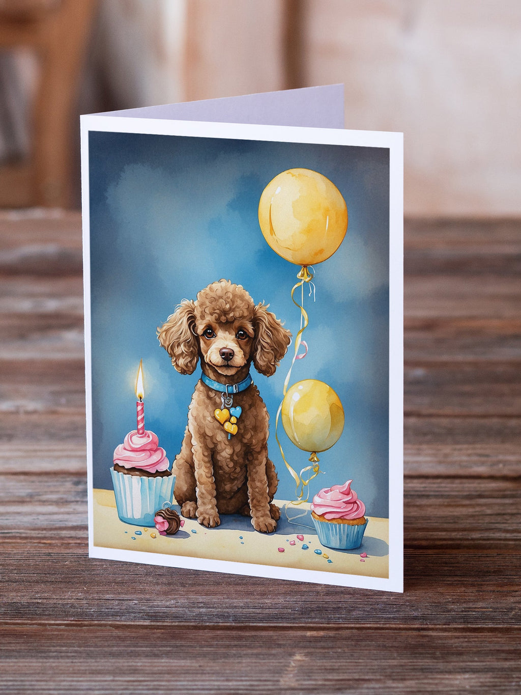Chocolate Toy Poodle Happy Birthday Greeting Cards Pack of 8 Blank Cards with Envelopes Whimsical A7 Size 5x7