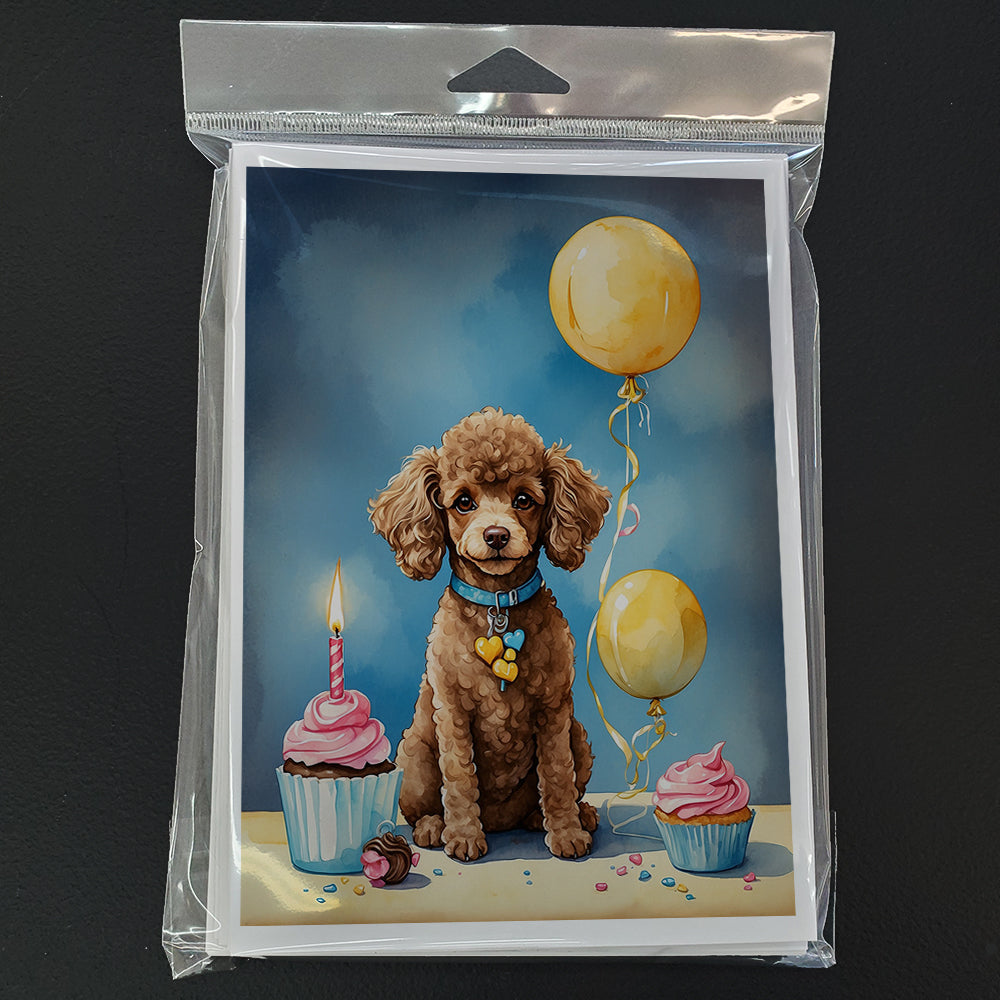 Chocolate Toy Poodle Happy Birthday Greeting Cards Pack of 8 Blank Cards with Envelopes Whimsical A7 Size 5x7