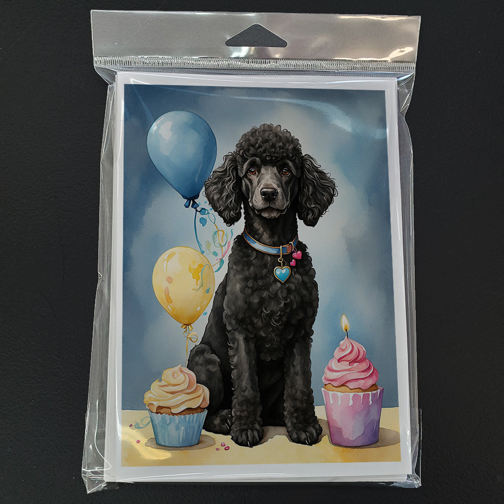 Black Standard Poodle Happy Birthday Greeting Cards Pack of 8 Blank Cards with Envelopes Whimsical A7 Size 5x7