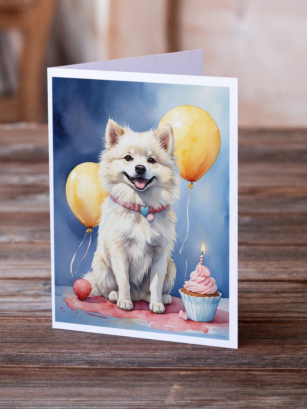 American Eskimo Happy Birthday Greeting Cards Pack of 8 Blank Cards with Envelopes Whimsical A7 Size 5x7