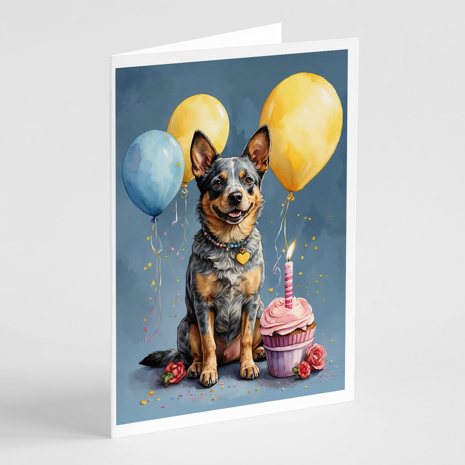 Australian Cattle Dog Happy Birthday Greeting Cards Pack of 8 Blank Cards with Envelopes Whimsical A7 Size 5x7