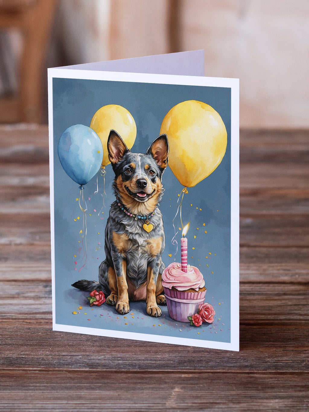 Australian Cattle Dog Happy Birthday Greeting Cards Pack of 8 Blank Cards with Envelopes Whimsical A7 Size 5x7
