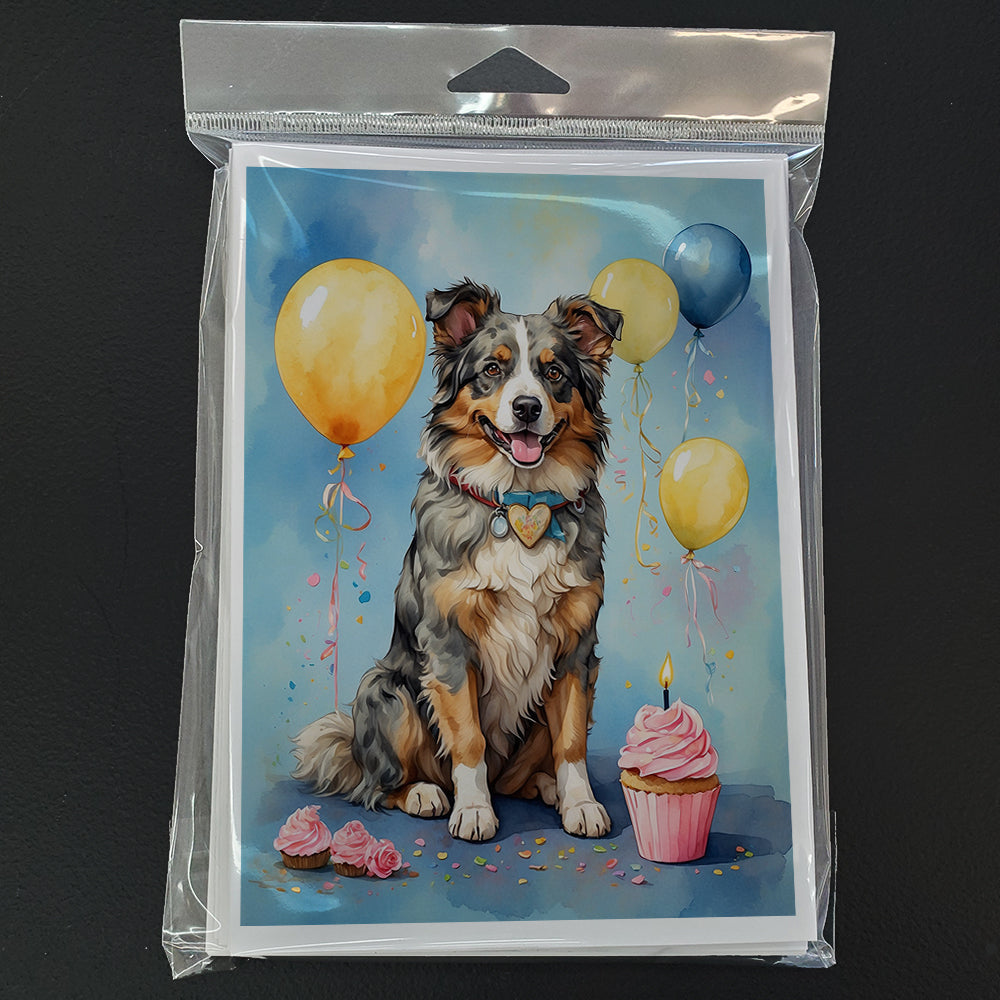 Australian Shepherd Happy Birthday Greeting Cards Pack of 8 Blank Cards with Envelopes Whimsical A7 Size 5x7
