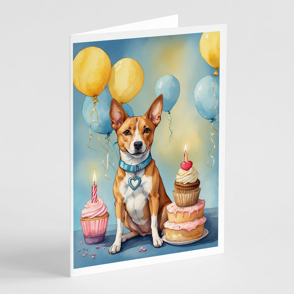 Basenji Happy Birthday Greeting Cards Pack of 8 Blank Cards with Envelopes Whimsical A7 Size 5x7