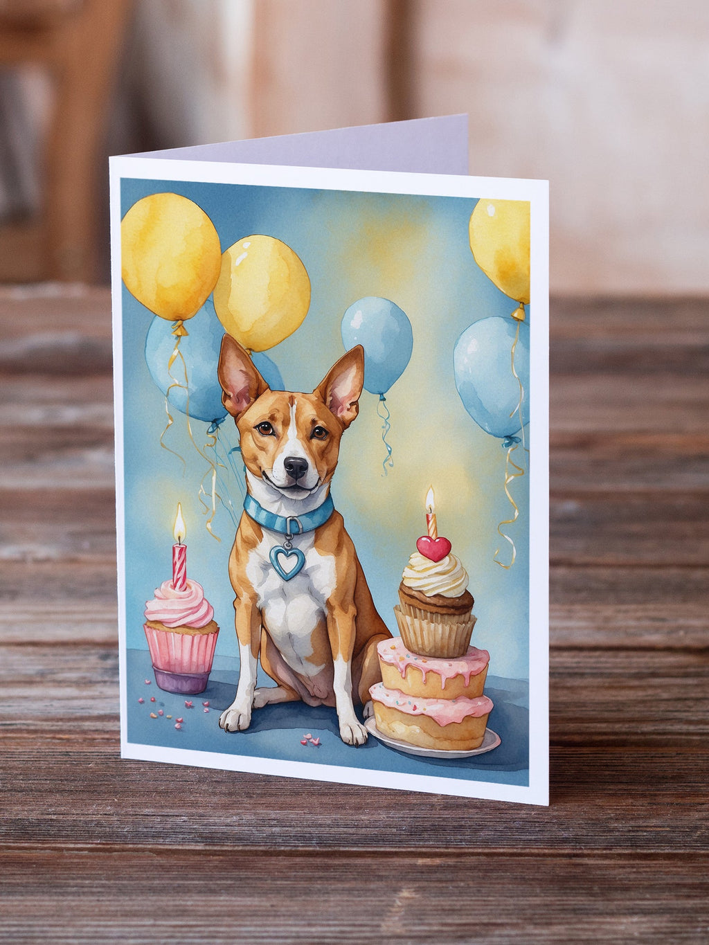 Basenji Happy Birthday Greeting Cards Pack of 8 Blank Cards with Envelopes Whimsical A7 Size 5x7