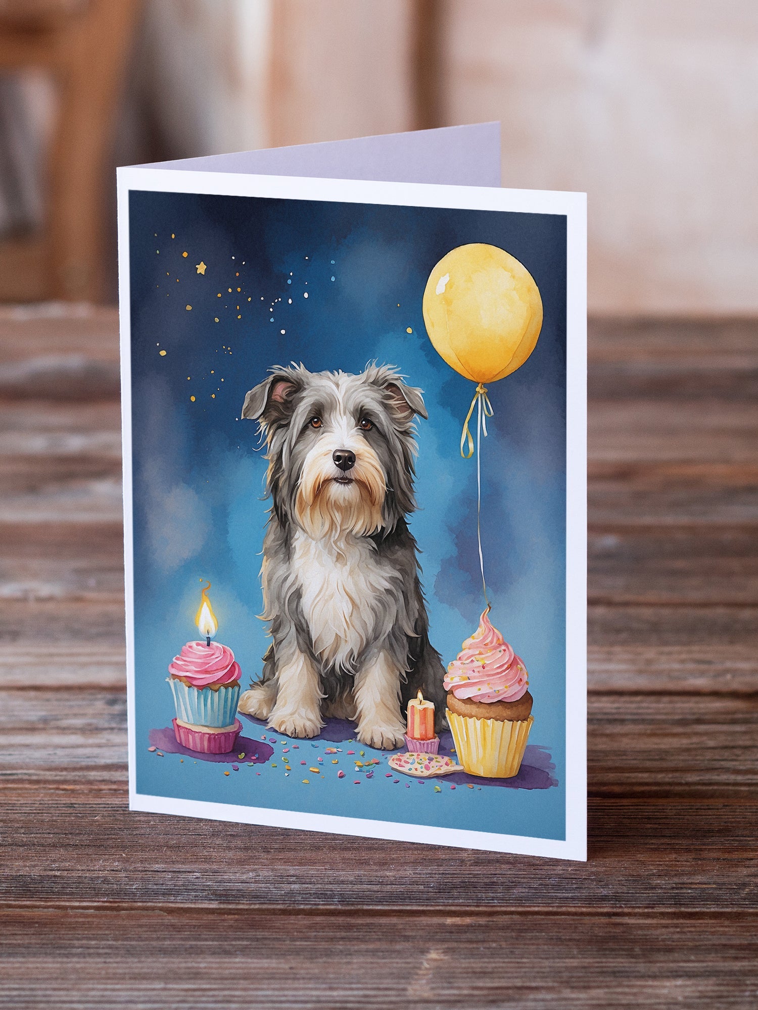 Bearded Collie Happy Birthday Greeting Cards Pack of 8 Blank Cards with Envelopes Whimsical A7 Size 5x7